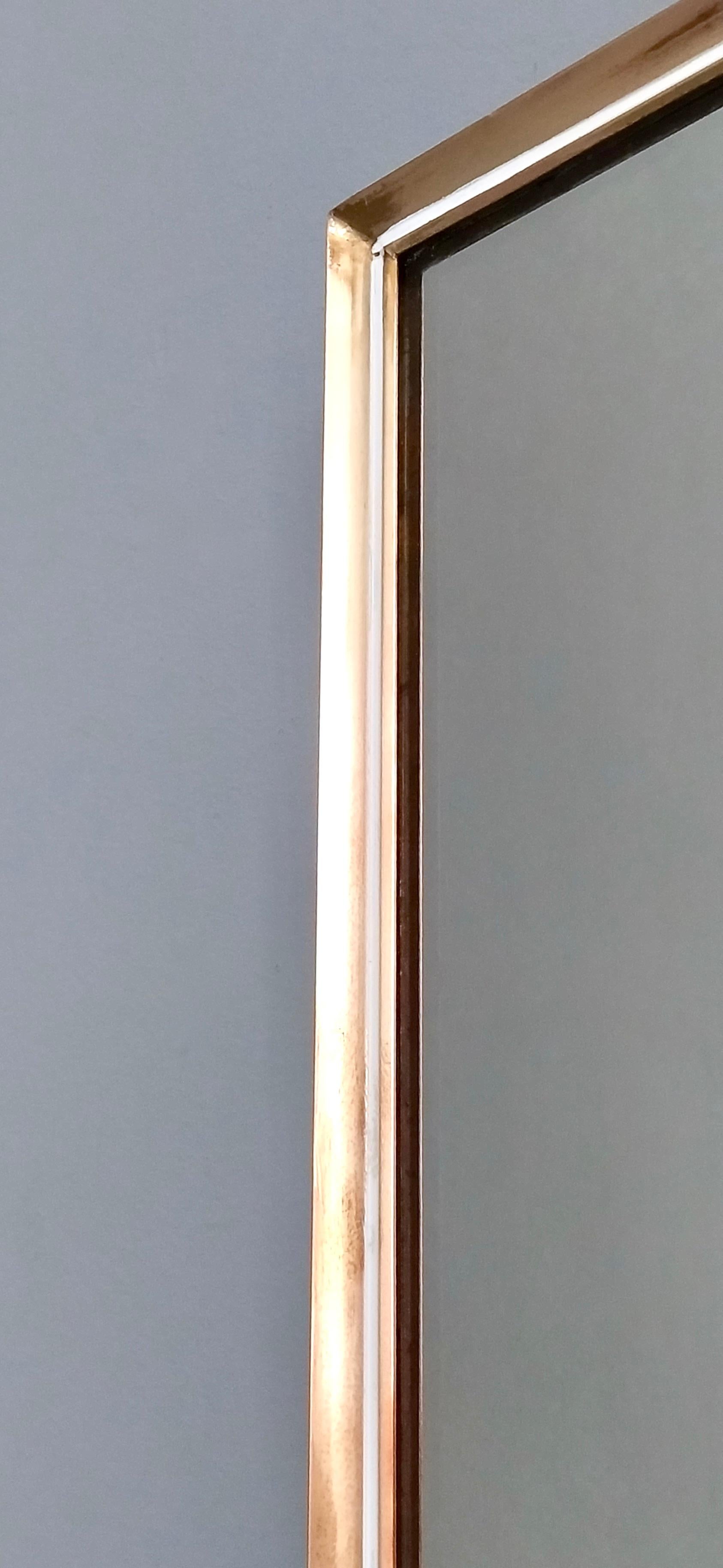 Mid-20th Century Vintage Hallway Rectangular Wall Mirror with Brass Frame and a White Edge, Italy