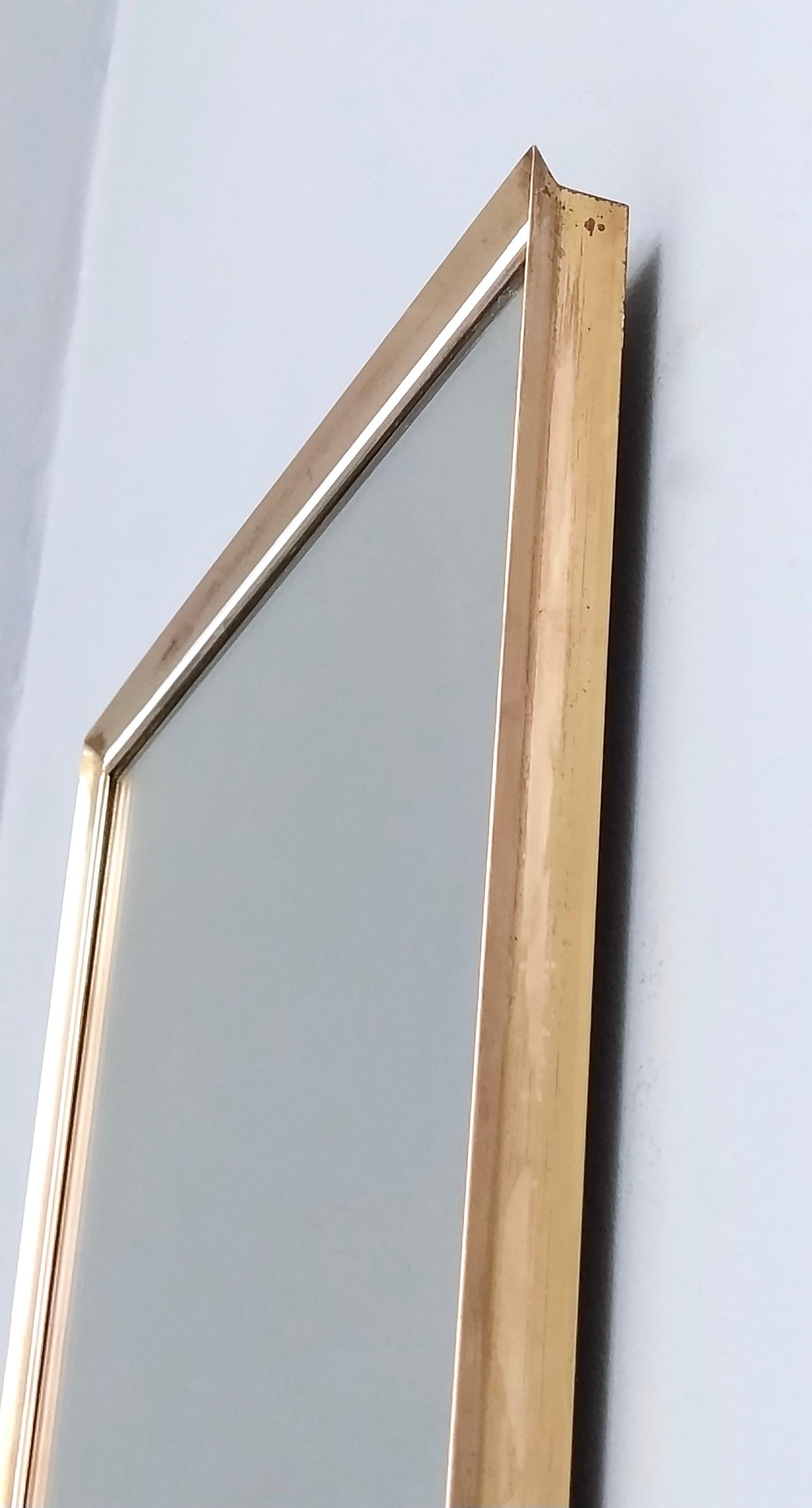 Lacquer Vintage Hallway Rectangular Wall Mirror with Brass Frame and a White Edge, Italy