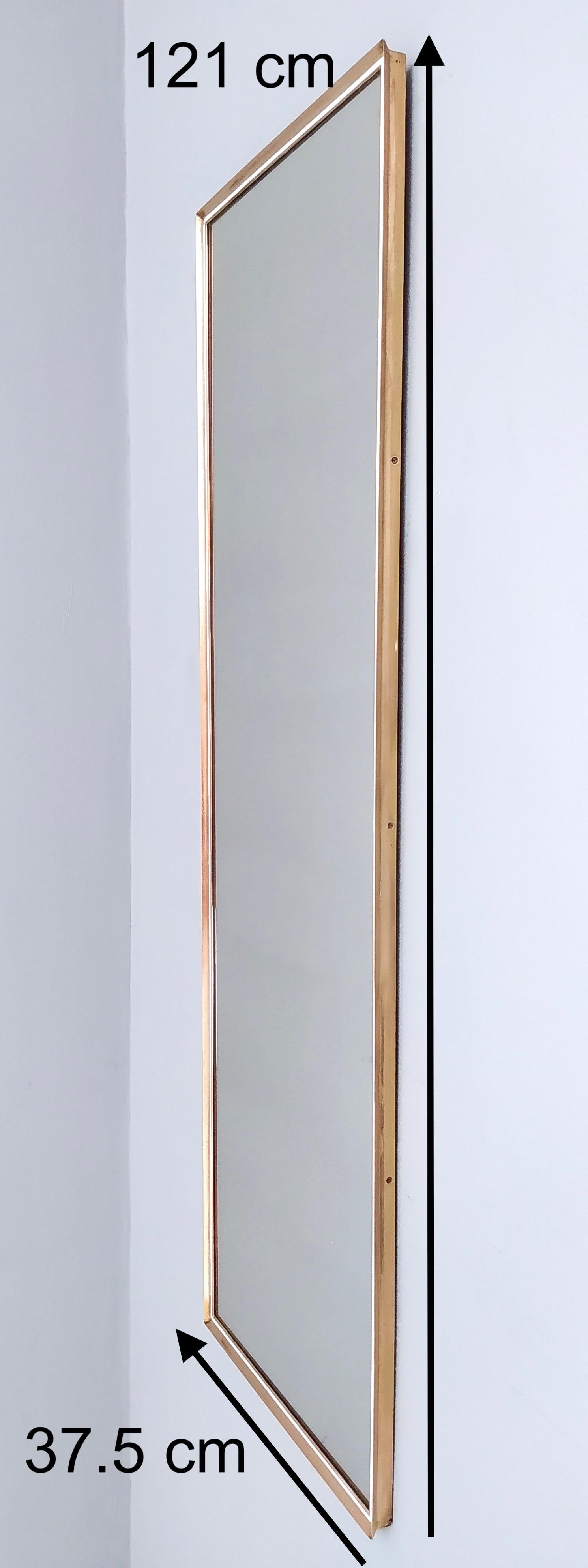 Vintage Hallway Rectangular Wall Mirror with Brass Frame and a White Edge, Italy 1