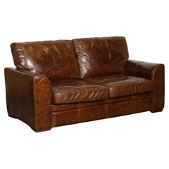 Vintage HALO BROWN AGED LEATHER TWO SEATER SOFA