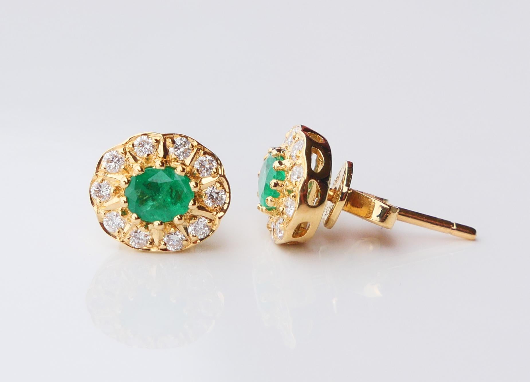 Vintage Halo Ohrringe natürliche 1 ctw Smaragde 0,5 ctw Diamanten massiv 18K / 3,3 gr im Angebot 2