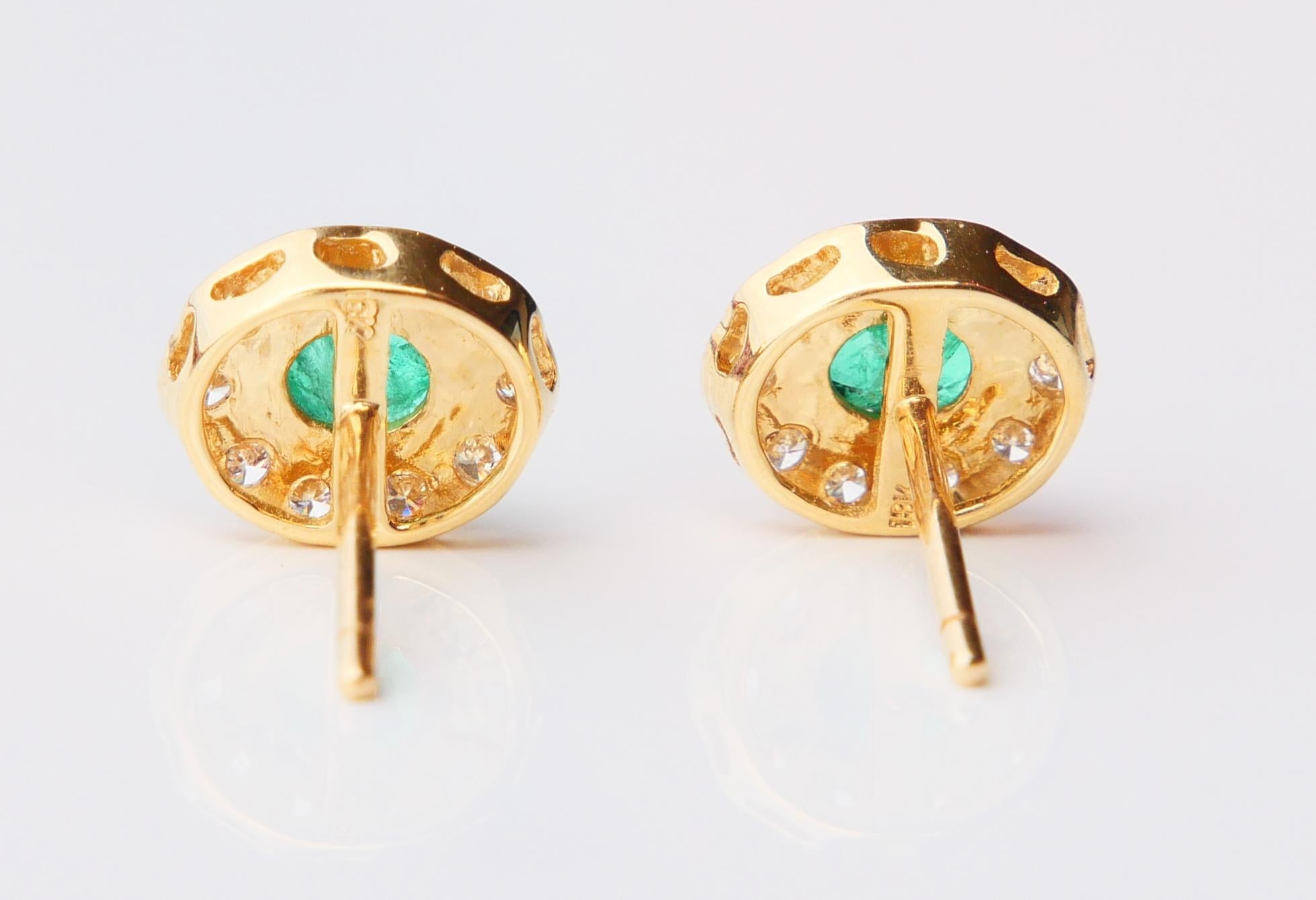 Vintage Halo Ohrringe natürliche 1 ctw Smaragde 0,5 ctw Diamanten massiv 18K / 3,3 gr im Angebot 4