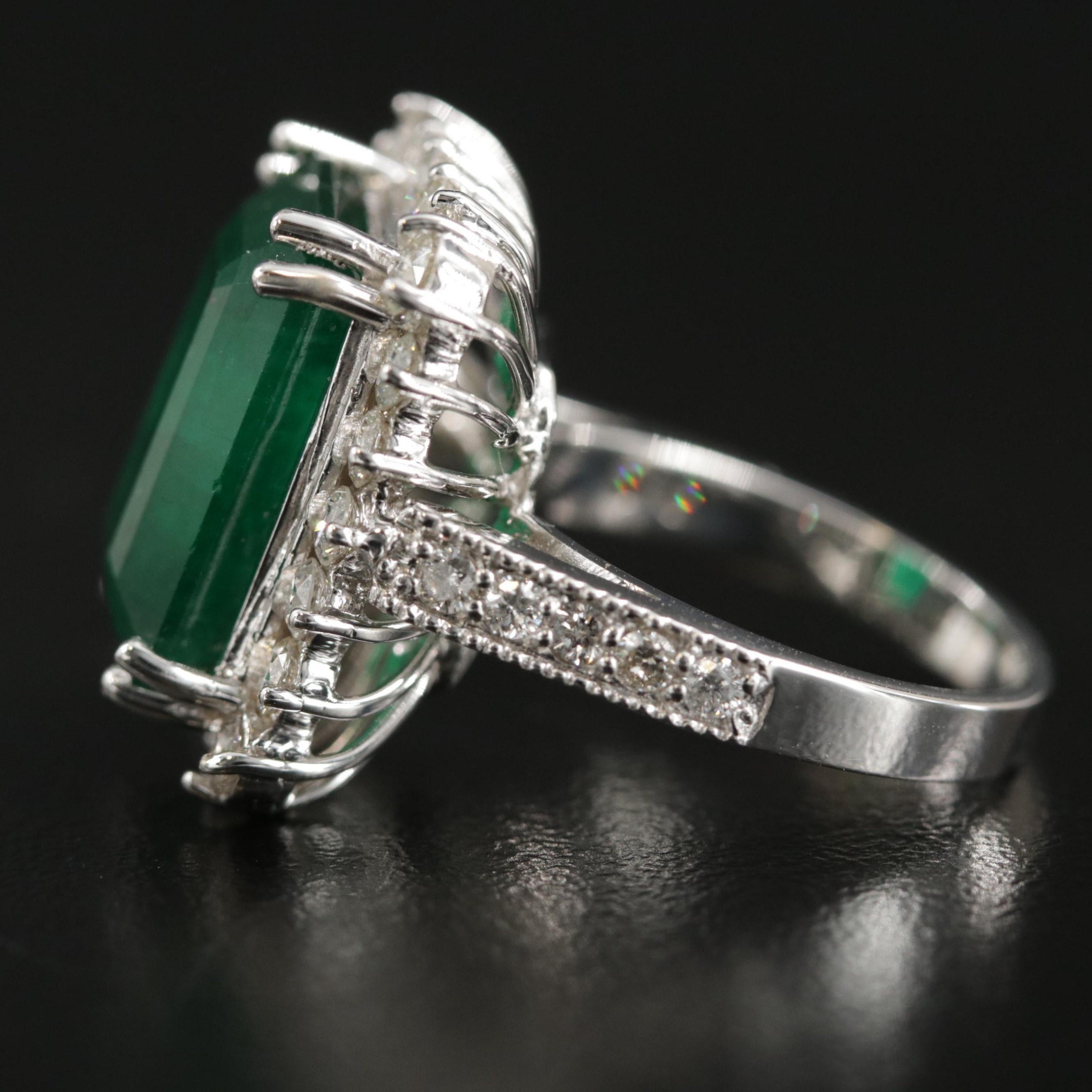 For Sale:  Art Deco 7 CT Certified Natural Emerald and Diamond Engagement Ring in 18K Gold 4