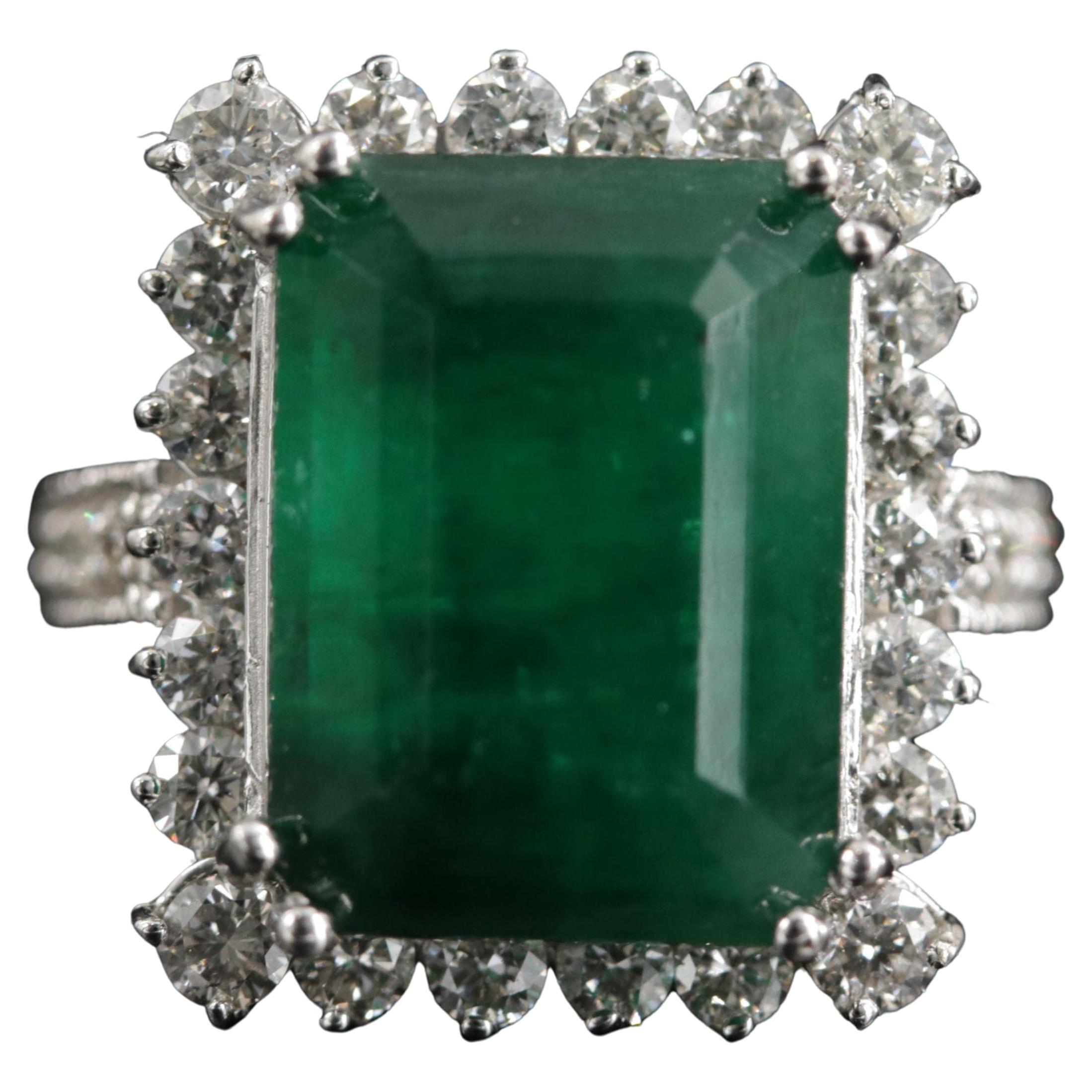 For Sale:  Art Deco 7 CT Certified Natural Emerald and Diamond Engagement Ring in 18K Gold