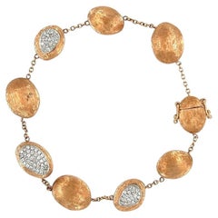 Vintage Halo of Pave Diamonds and Brushed Gold Bracelet