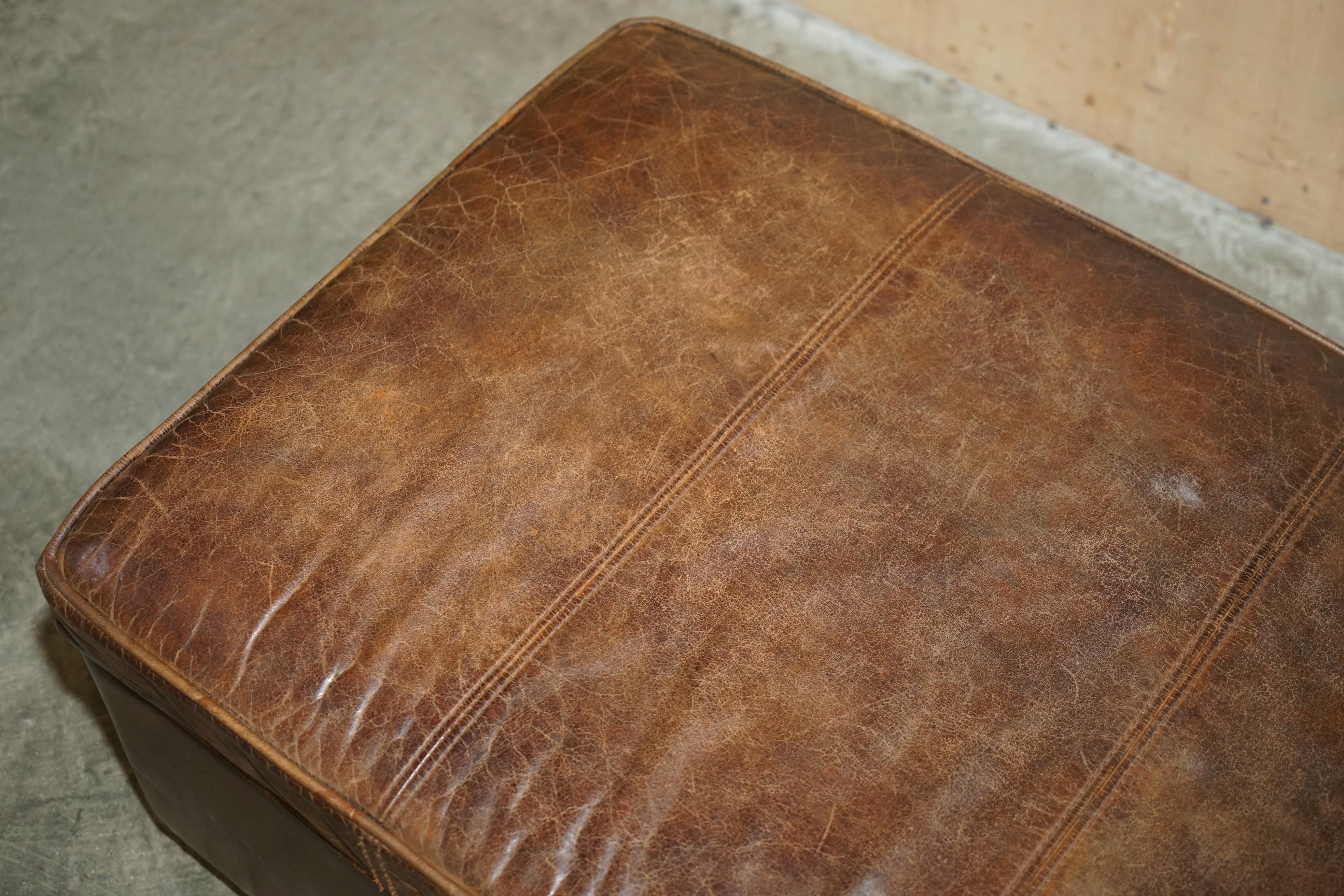 English ViNTAGE HALO REGGIO GROUCHO BROWN LEATHER STORAGE TRUNK OTTOMAN FOOTSTOOL