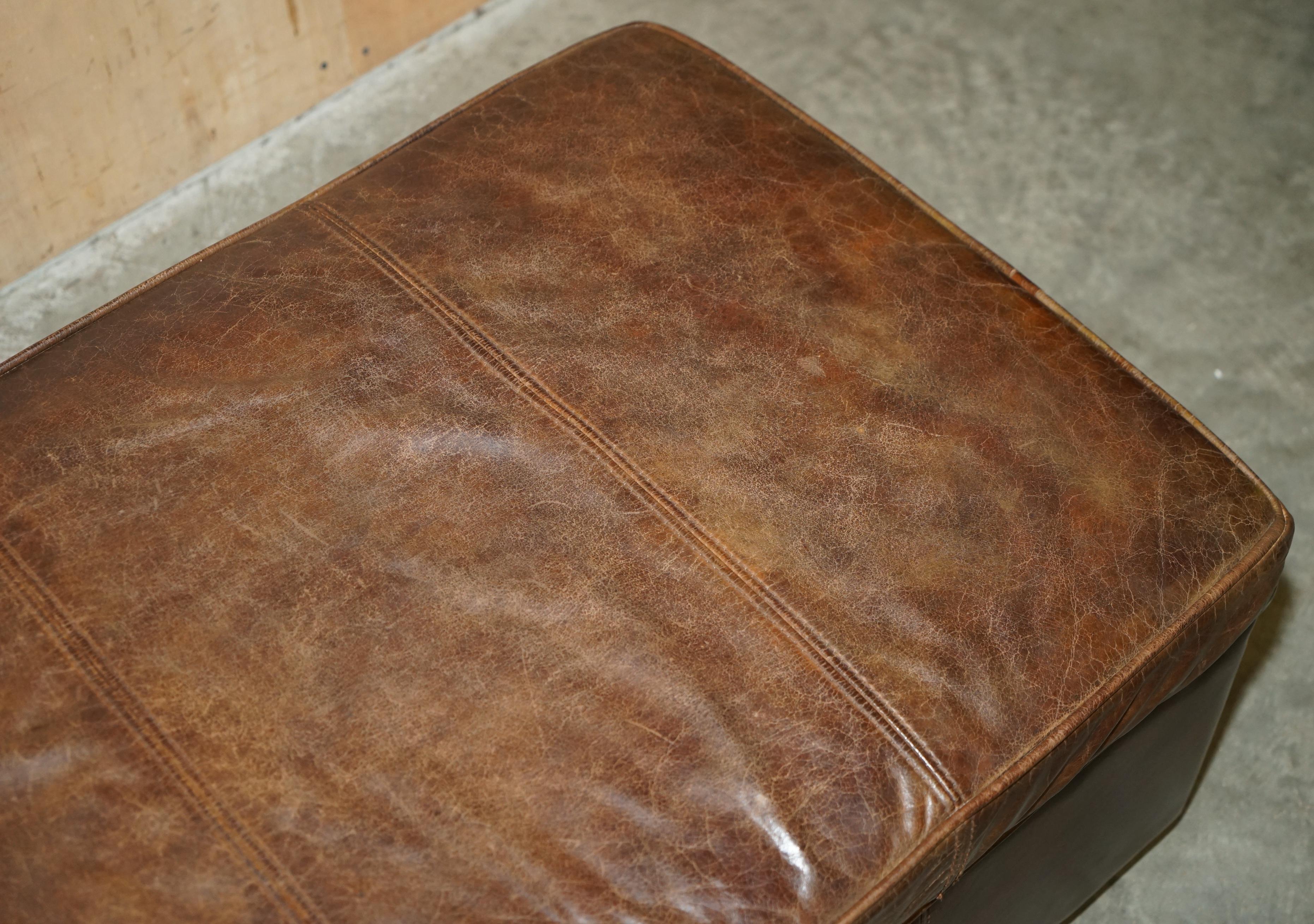 Hand-Crafted ViNTAGE HALO REGGIO GROUCHO BROWN LEATHER STORAGE TRUNK OTTOMAN FOOTSTOOL