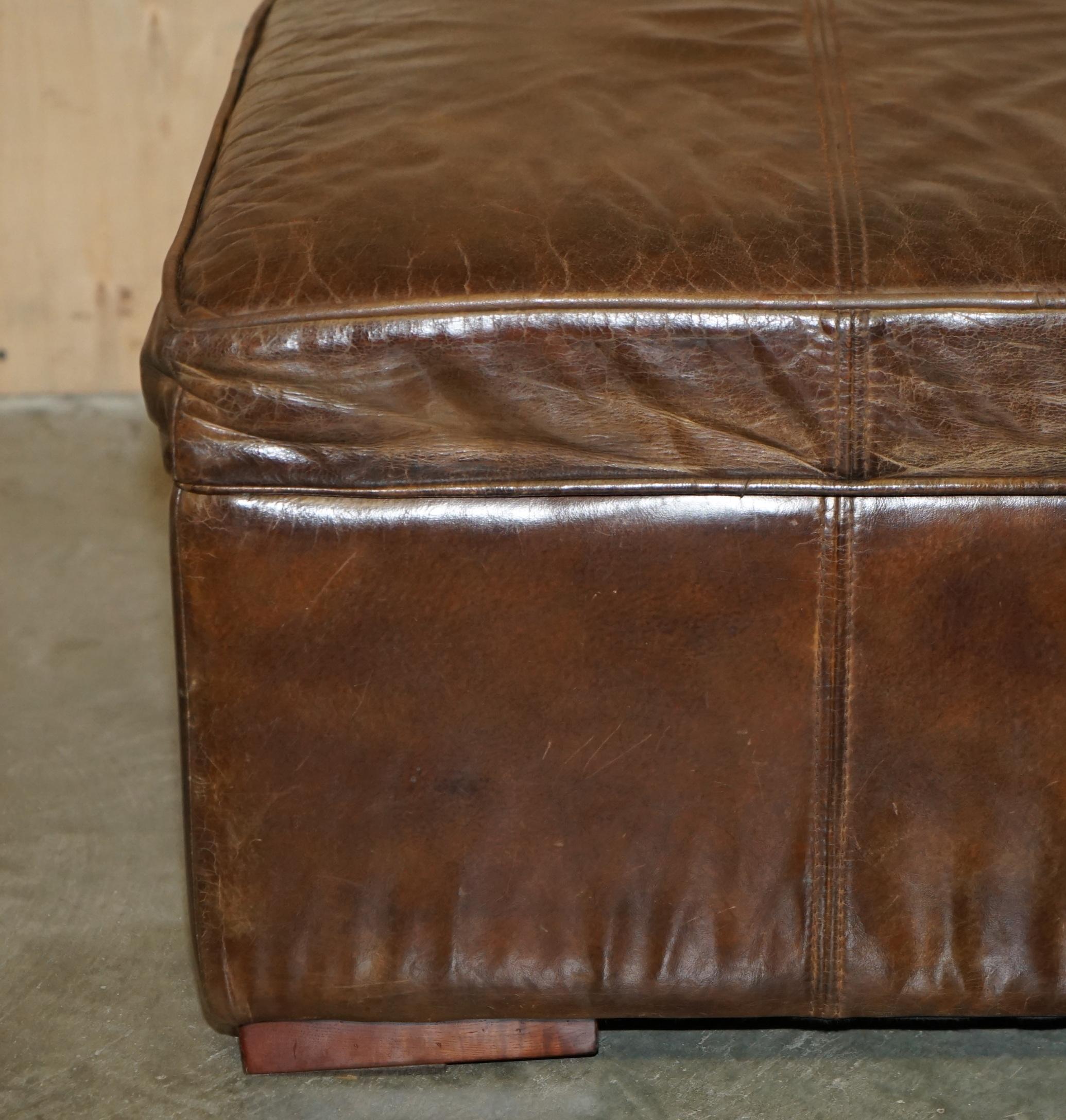 ViNTAGE HALO REGGIO GROUCHO BROWN LEATHER STORAGE TRUNK OTTOMAN FOOTSTOOL In Good Condition In West Sussex, Pulborough