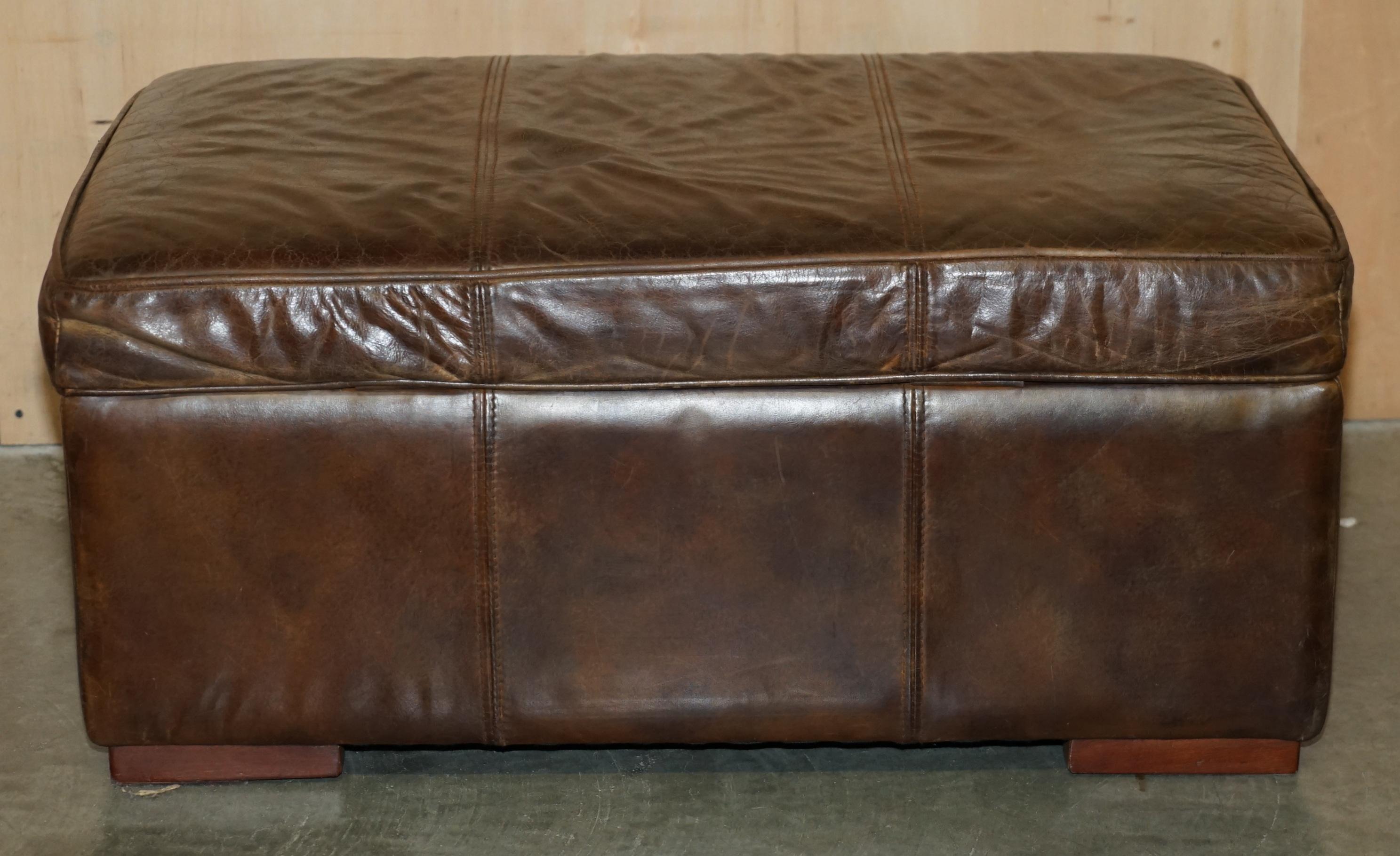 Leather ViNTAGE HALO REGGIO GROUCHO BROWN LEATHER STORAGE TRUNK OTTOMAN FOOTSTOOL