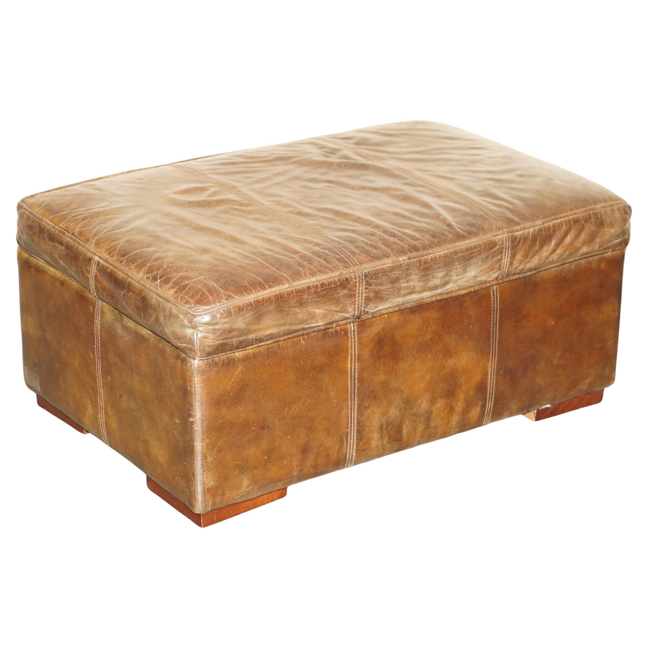 ViNTAGE HALO REGGIO GROUCHO CUERO MARRÓN GUARDABARROS OTTOMAN FOOTSTOOL