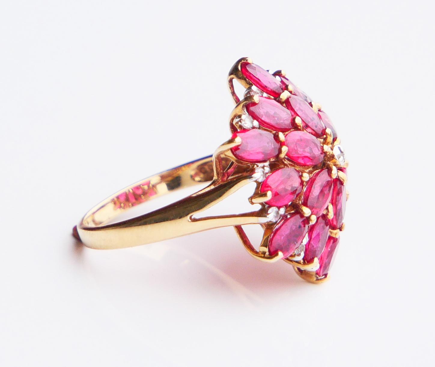 Anello Vintage Halo con rubino naturale 7ctw e diamanti in oro massiccio 9K ØUS 6.75 / 4.4gr in vendita 6