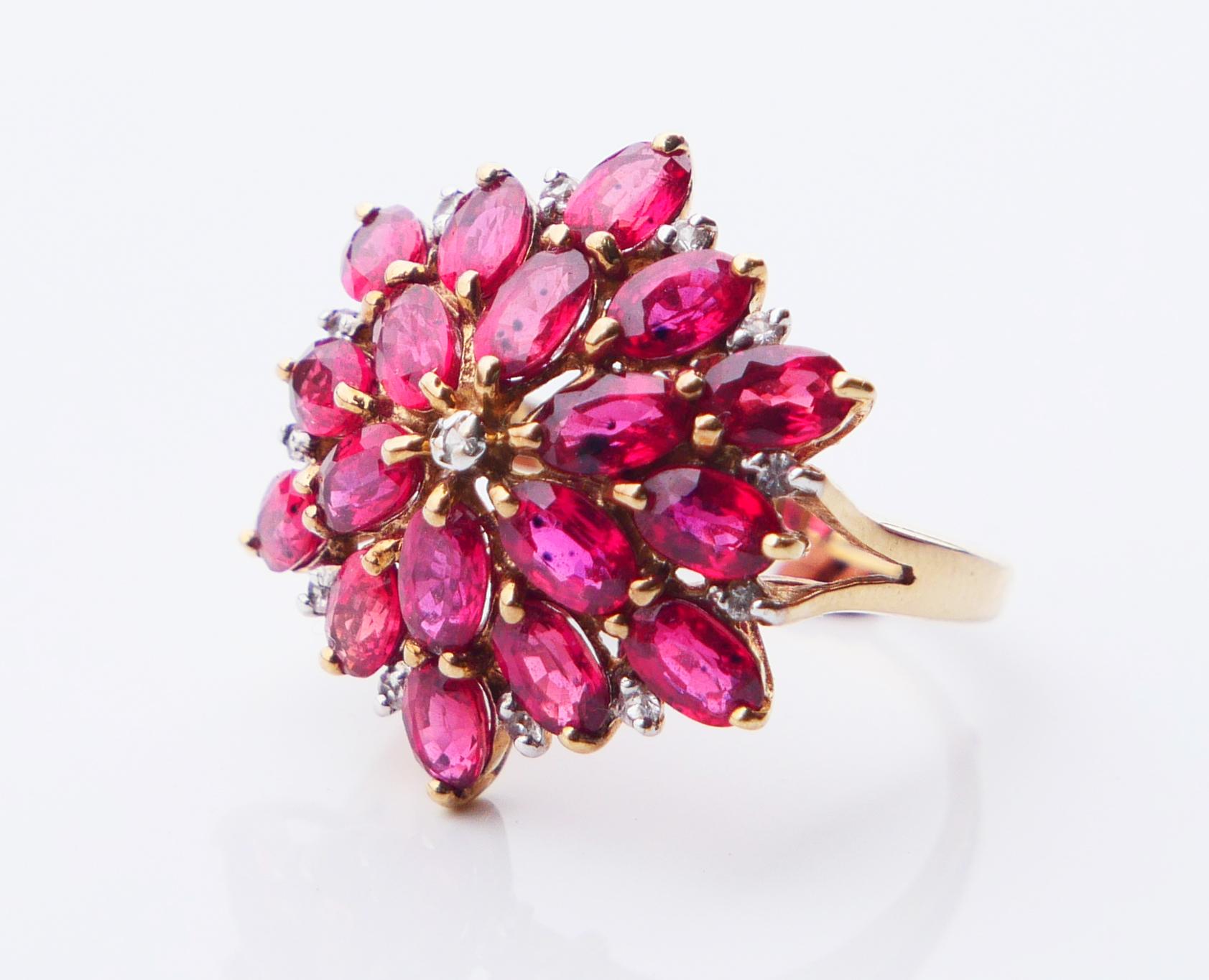 Anello Vintage Halo con rubino naturale 7ctw e diamanti in oro massiccio 9K ØUS 6.75 / 4.4gr in vendita 8