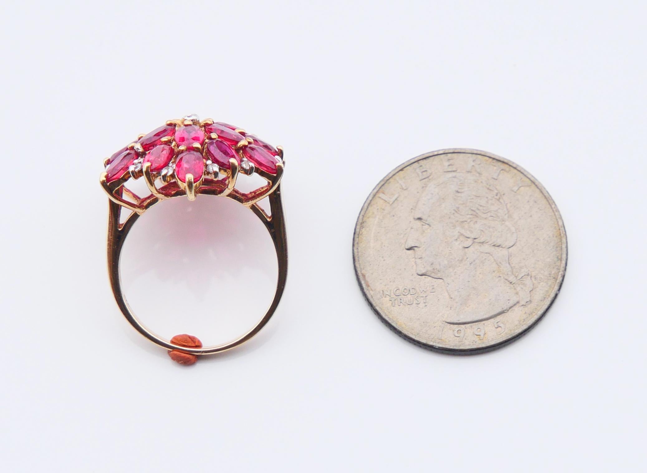 Anello Vintage Halo con rubino naturale 7ctw e diamanti in oro massiccio 9K ØUS 6.75 / 4.4gr in vendita 10