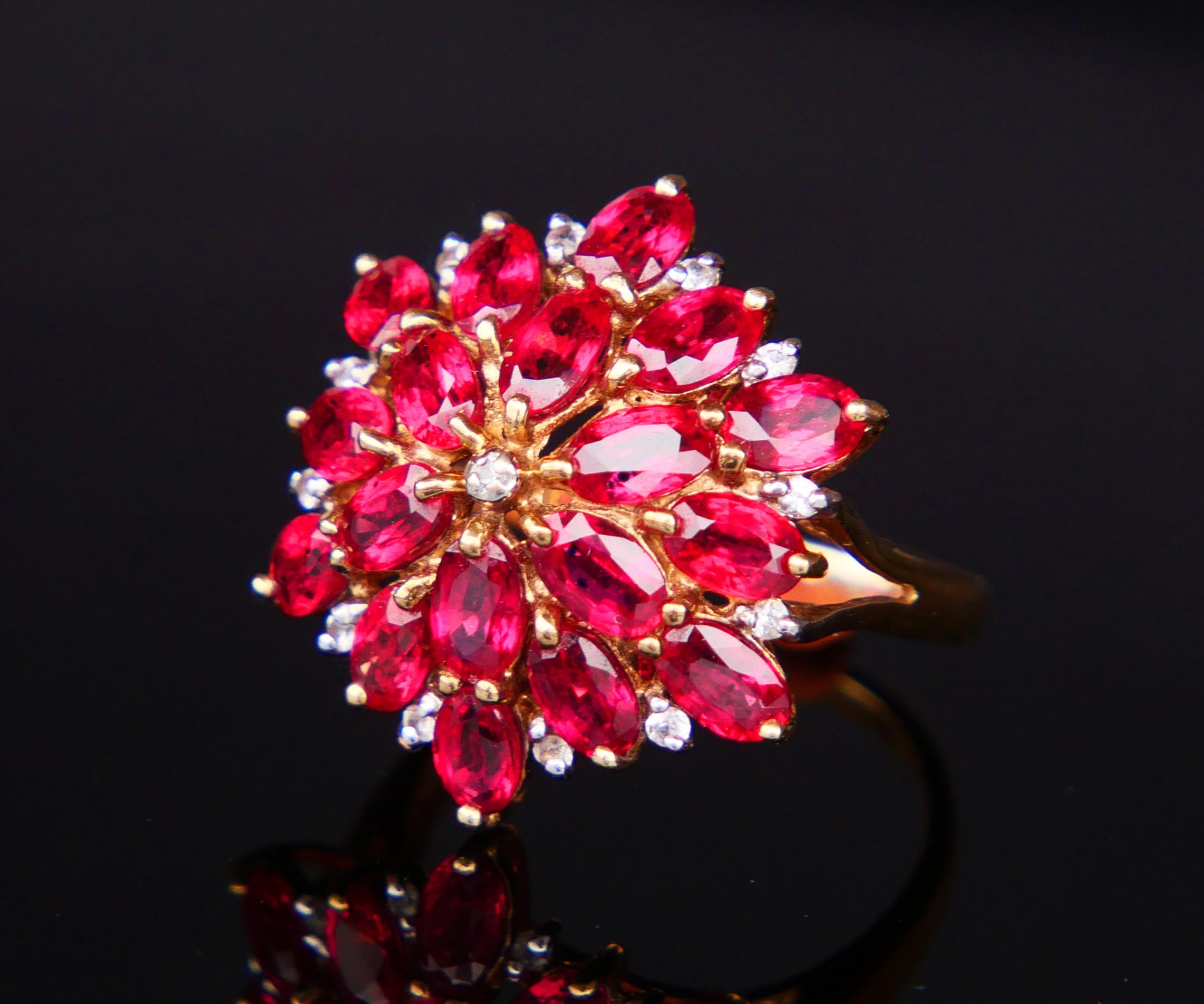 Rétro Anello Vintage Halo con rubino naturale 7ctw e diamanti in oro massiccio 9K ØUS 6.75 / 4.4gr in vendita