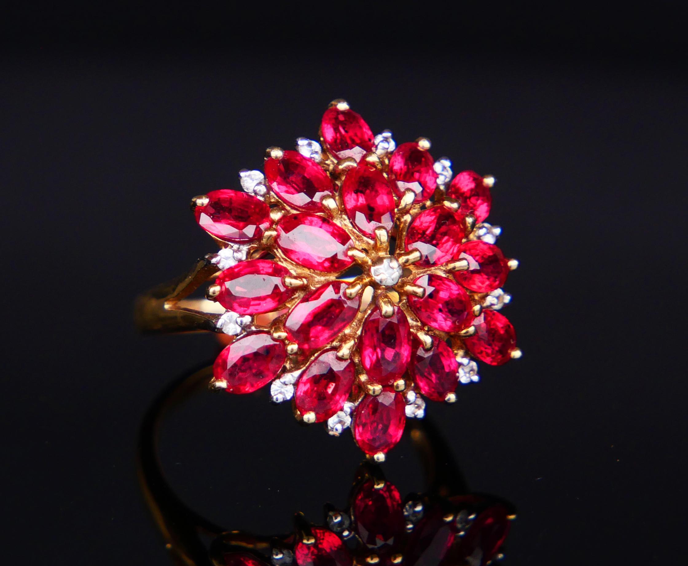 Donna Anello Vintage Halo con rubino naturale 7ctw e diamanti in oro massiccio 9K ØUS 6.75 / 4.4gr in vendita