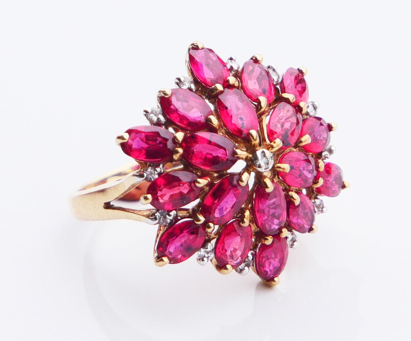 Anello Vintage Halo con rubino naturale 7ctw e diamanti in oro massiccio 9K ØUS 6.75 / 4.4gr in vendita 3