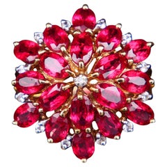 Vintage Halo Ring natural 7ctw Ruby Diamonds solid 9K Gold ØUS 6.75 / 4.4gr