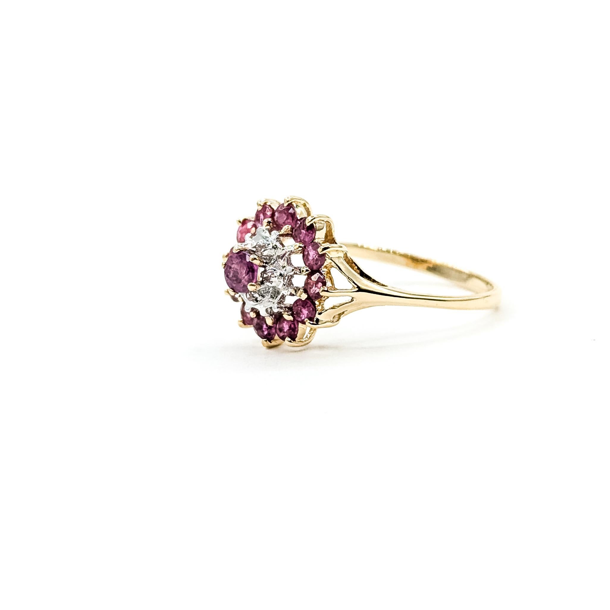 Vittoriano Vintage Halo Ruby & Diamond Ring in 14k in vendita