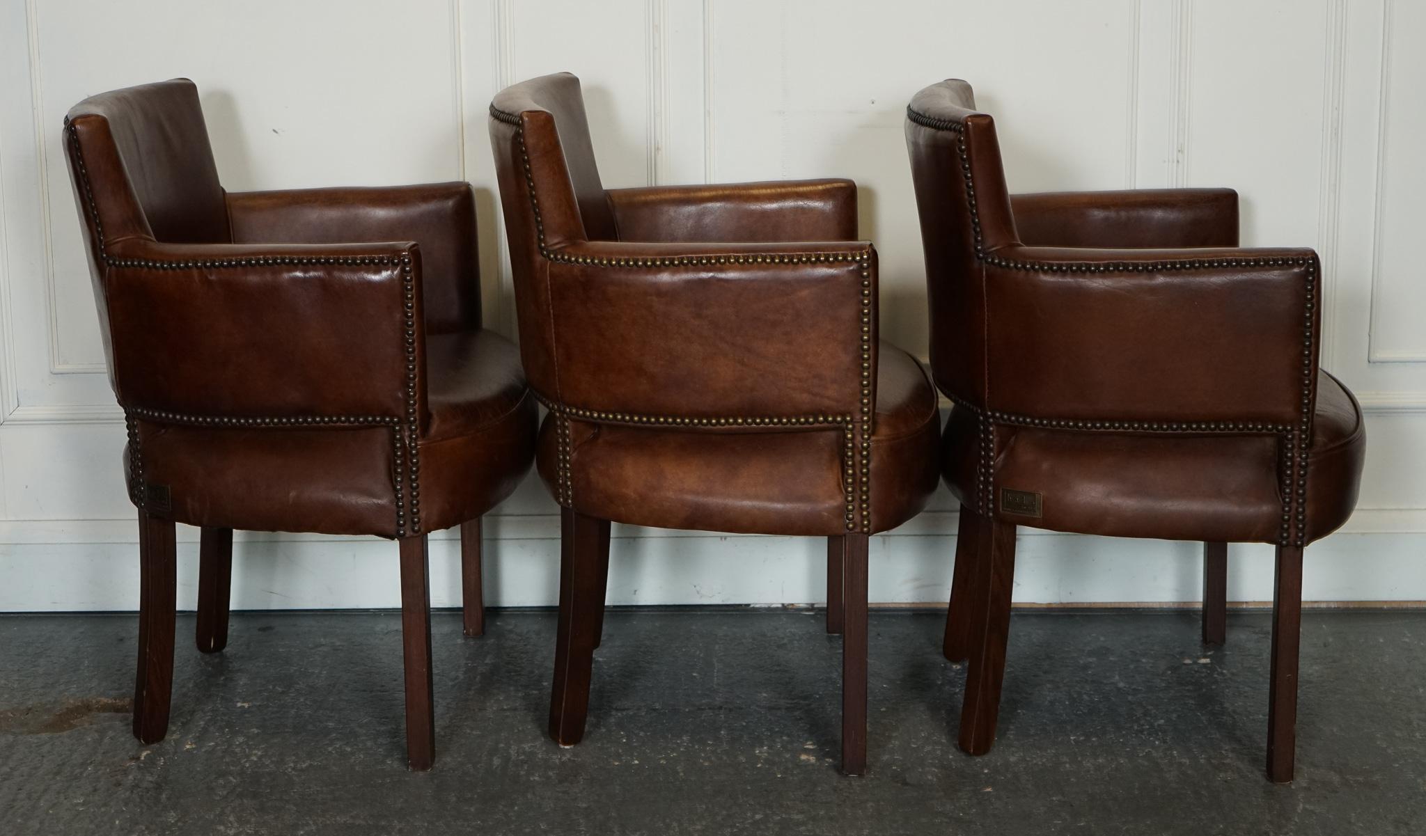 VINTAGE HALO SOHO TIMOTHY OULTON SET OF SIX LEATHER DINING CHAiRS BRASS STUDS 3