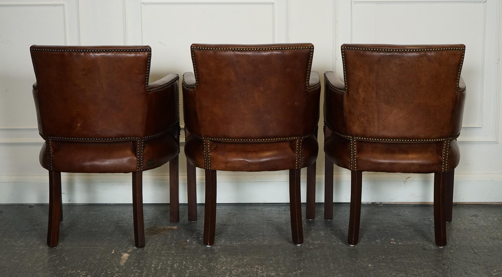 Hand-Crafted VINTAGE HALO SOHO TIMOTHY OULTON SET OF SIX LEATHER DINING CHAiRS BRASS STUDS
