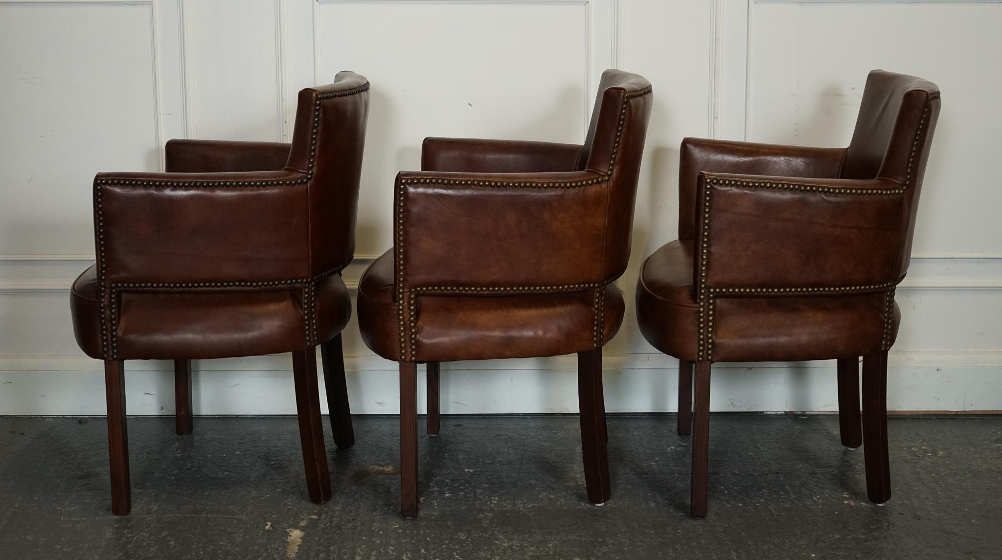 VINTAGE HALO SOHO TIMOTHY OULTON SET OF SIX LEATHER DINING CHAiRS BRASS STUDS In Good Condition In Pulborough, GB
