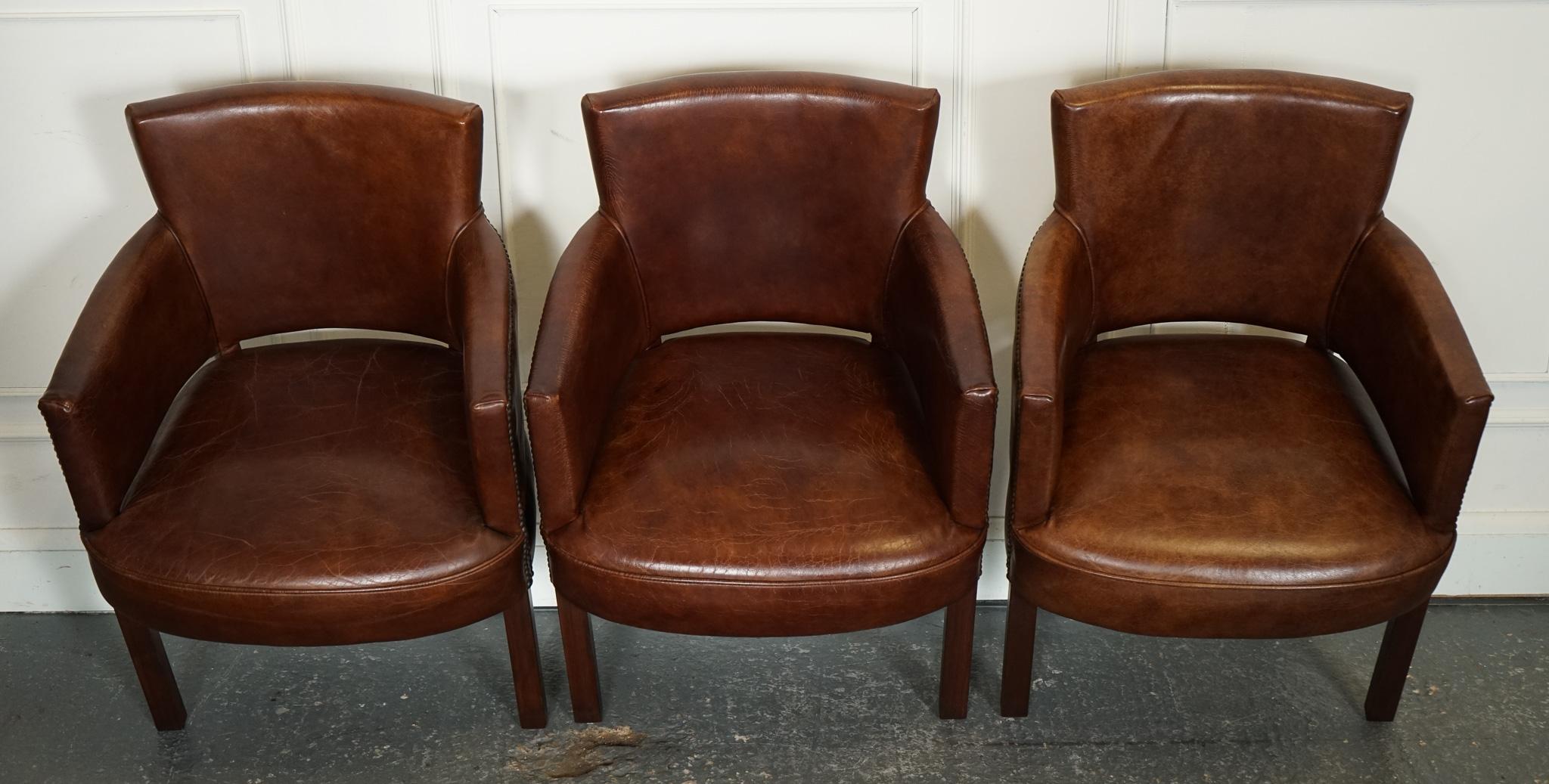 20th Century VINTAGE HALO SOHO TIMOTHY OULTON SET OF SIX LEATHER DINING CHAiRS BRASS STUDS