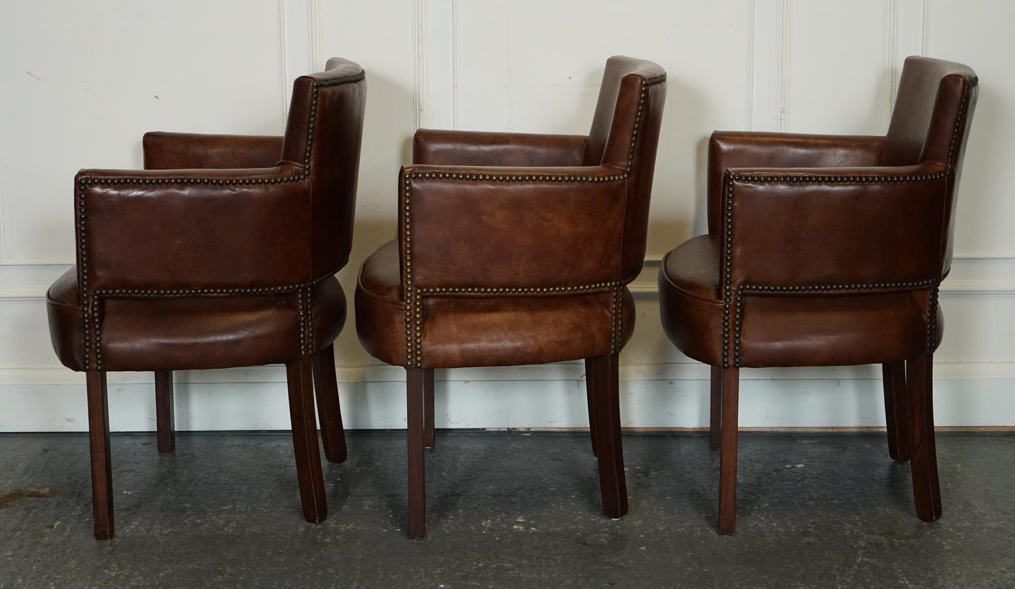 VINTAGE HALO SOHO TIMOTHY OULTON SET OF SIX LEATHER DINING CHAiRS BRASS STUDS 1