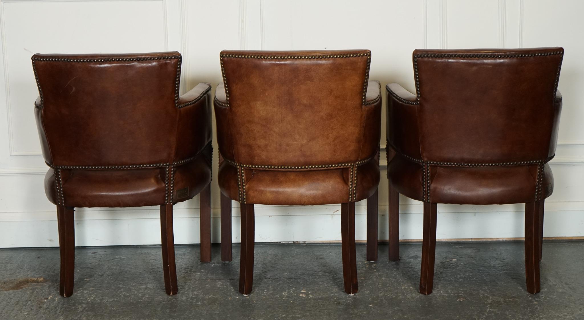 VINTAGE HALO SOHO TIMOTHY OULTON SET OF SIX LEATHER DINING CHAiRS BRASS STUDS 2