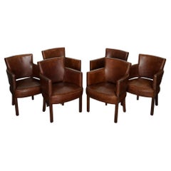 VINTAGE HALO SOHO TIMOTHY OULTON SET OF SIX LEATHER DINING CHAiRS BRASS STUDS