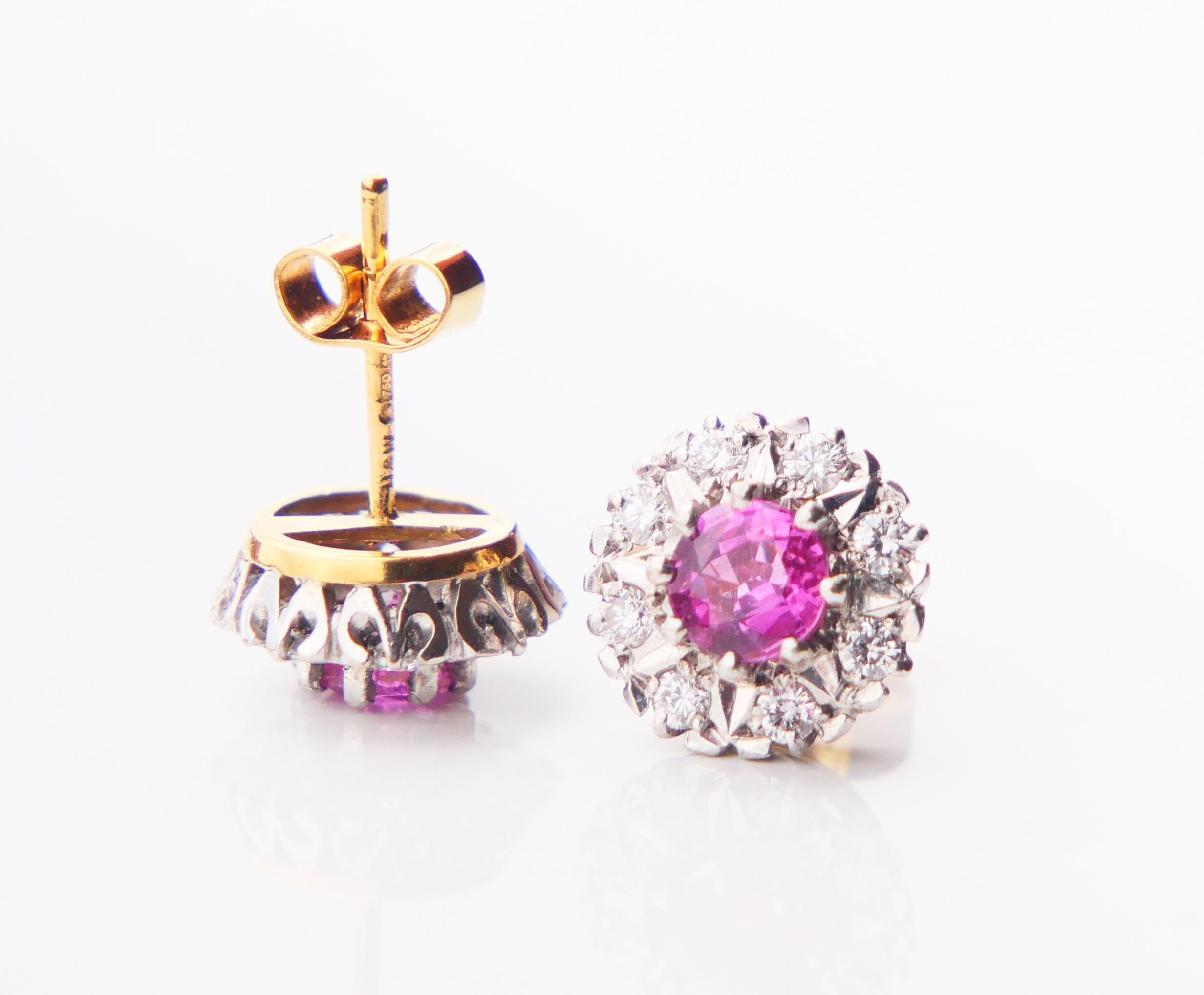 Vintage Halo stud Earrings 1ctw. natural Ruby 0.65ctw. Diamonds 18K Gold/3.9gr  For Sale 5