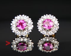 Vintage Halo stud Earrings 1ctw. natural Ruby 0.65ctw. Diamonds 18K Gold/3.9gr