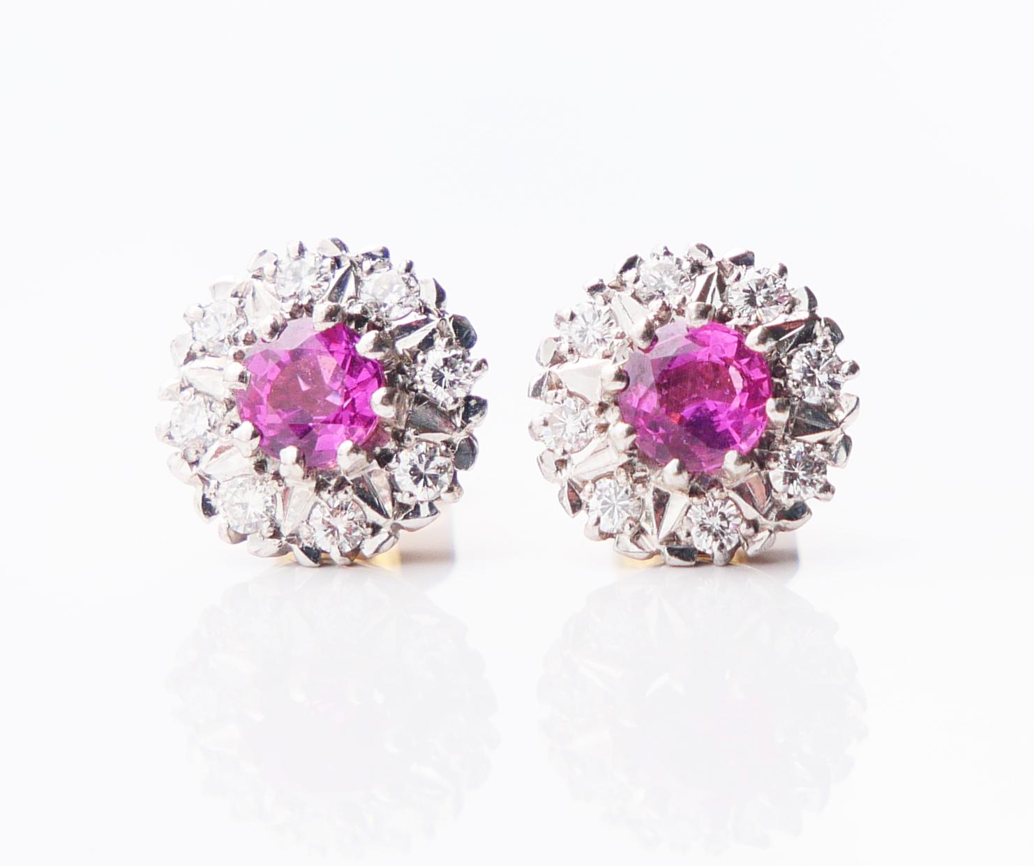 Vintage Halo stud Earrings 1ctw. natural Ruby 0.65ctw. Diamonds 18K Gold/3.9gr  For Sale 2