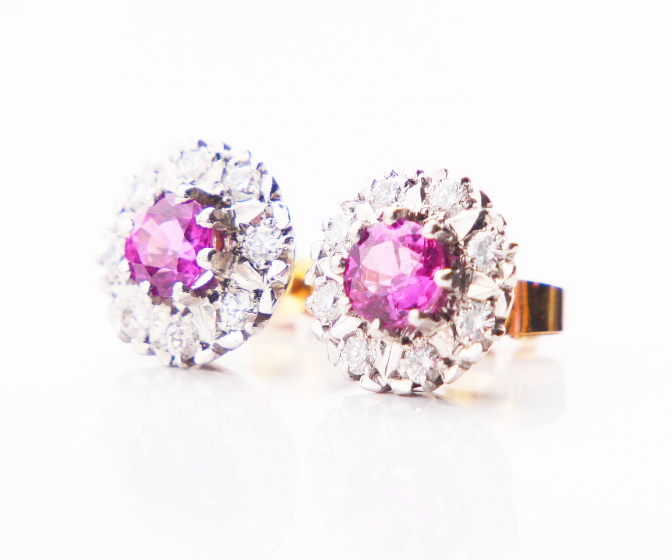 Vintage Halo stud Earrings 1ctw. natural Ruby 0.65ctw. Diamonds 18K Gold/3.9gr  For Sale 3