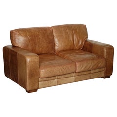VINTAGE HALO STYLE DiSTRESSED BROWN LEATHER TWO TO THREE SEATER SOFA