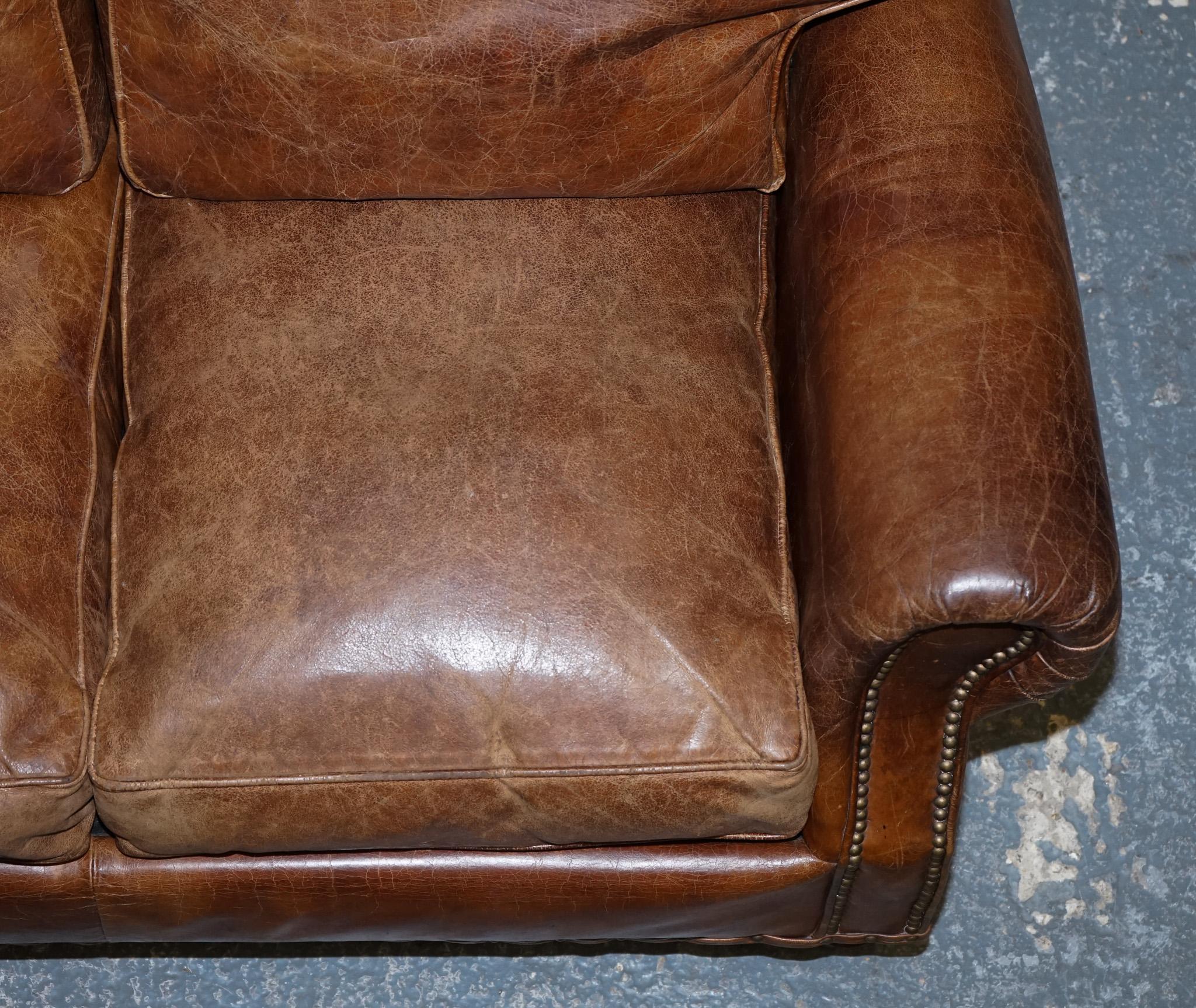 VINTAGE HALO TiMOTHY OULTON BALMORAL ZWEI SITZER BROWN HERITAGE LEATHER SOFA im Angebot 3