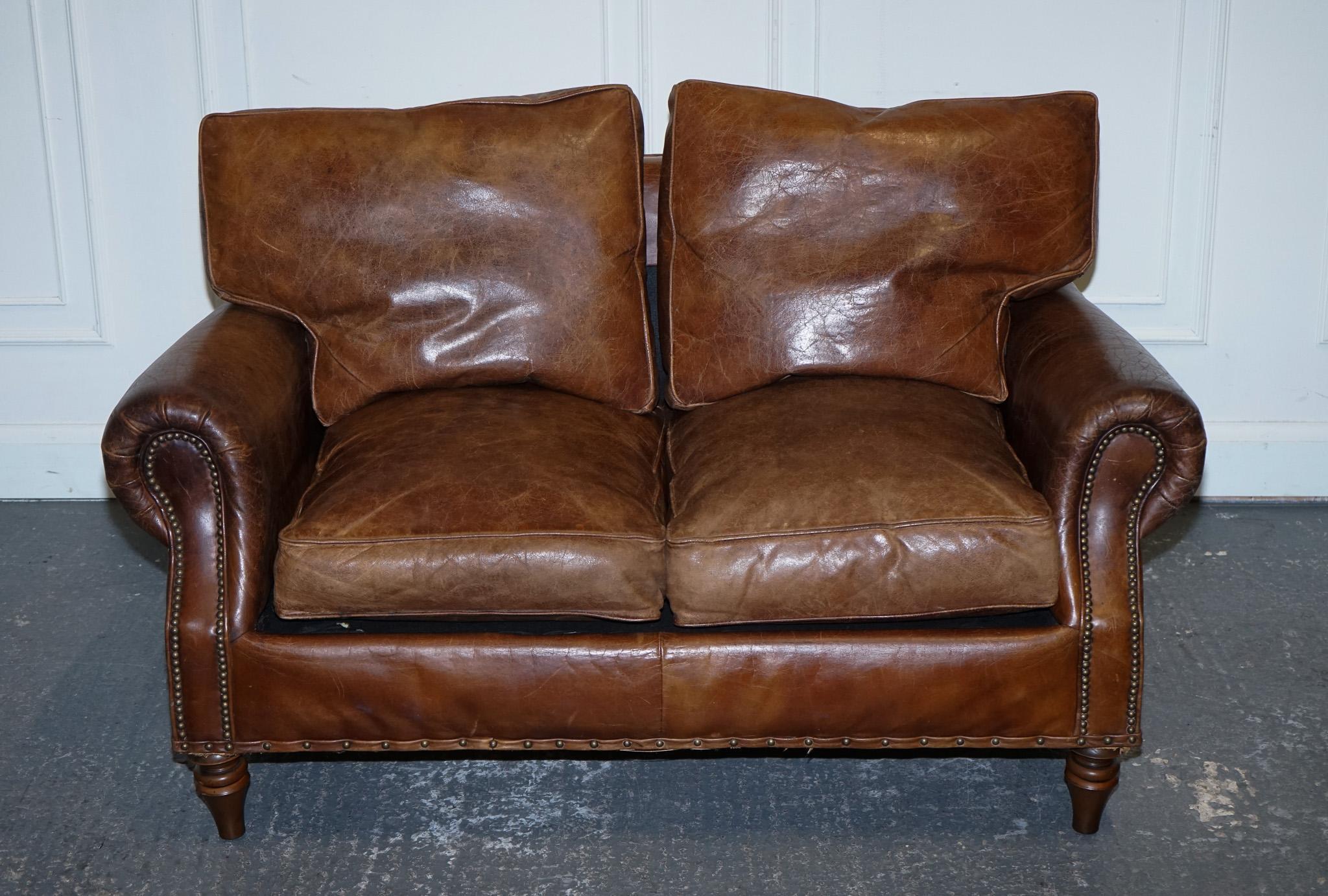 VINTAGE HALO TiMOTHY OULTON BALMORAL ZWEI SITZER BROWN HERITAGE LEATHER SOFA im Angebot 8
