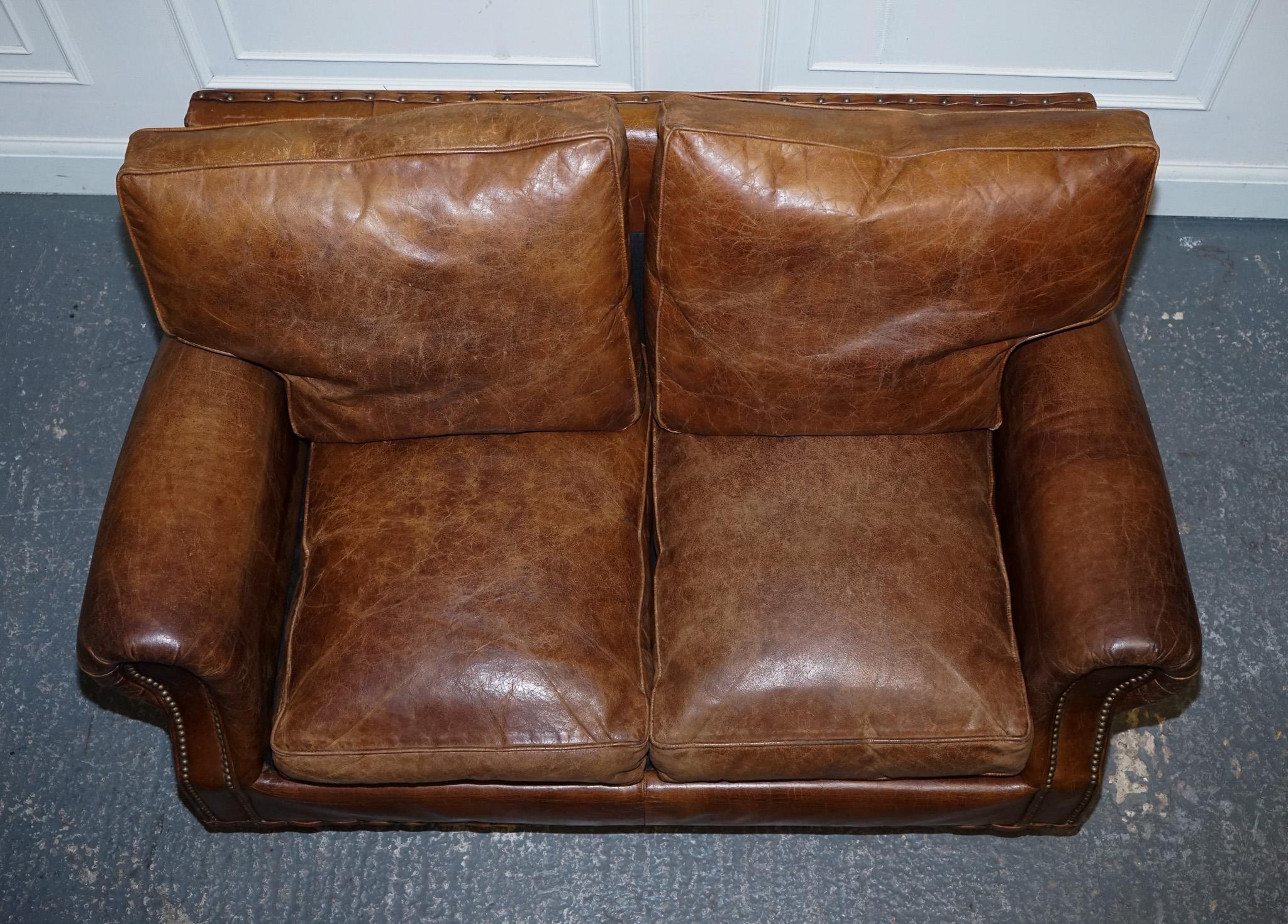 VINTAGE HALO TiMOTHY OULTON BALMORAL ZWEI SITZER BROWN HERITAGE LEATHER SOFA im Angebot 1