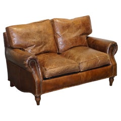 DIVANO IN PELLE D'EPOCA VINTAGE HALO Timothy Oulton a due posti, marrone, con un'ottima reputazione