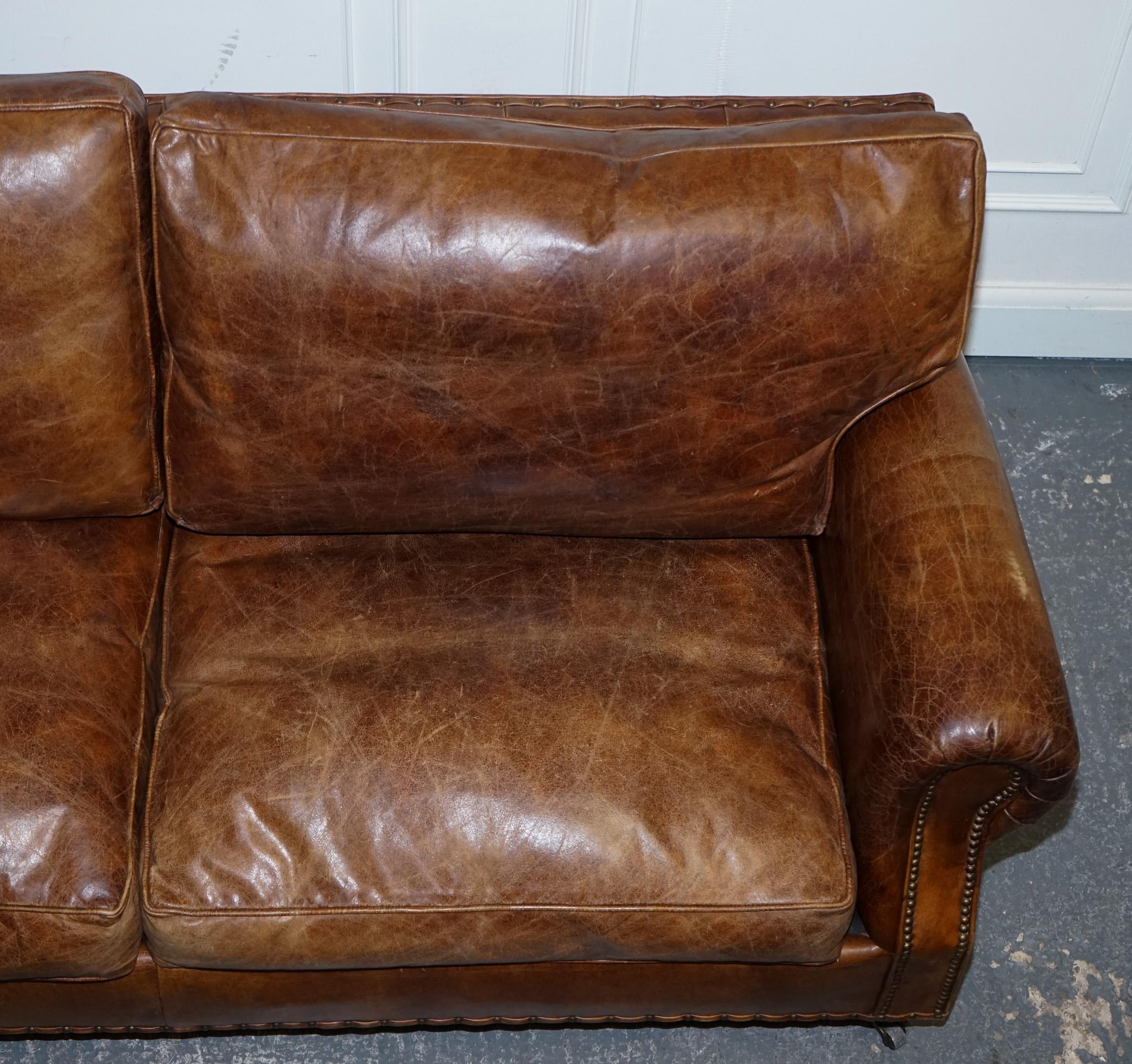 VINTAGE HALO TiMOTHY OULTON BALMORAL TWO TO THREE SEATER BROWN  LEATHER SOFA 3