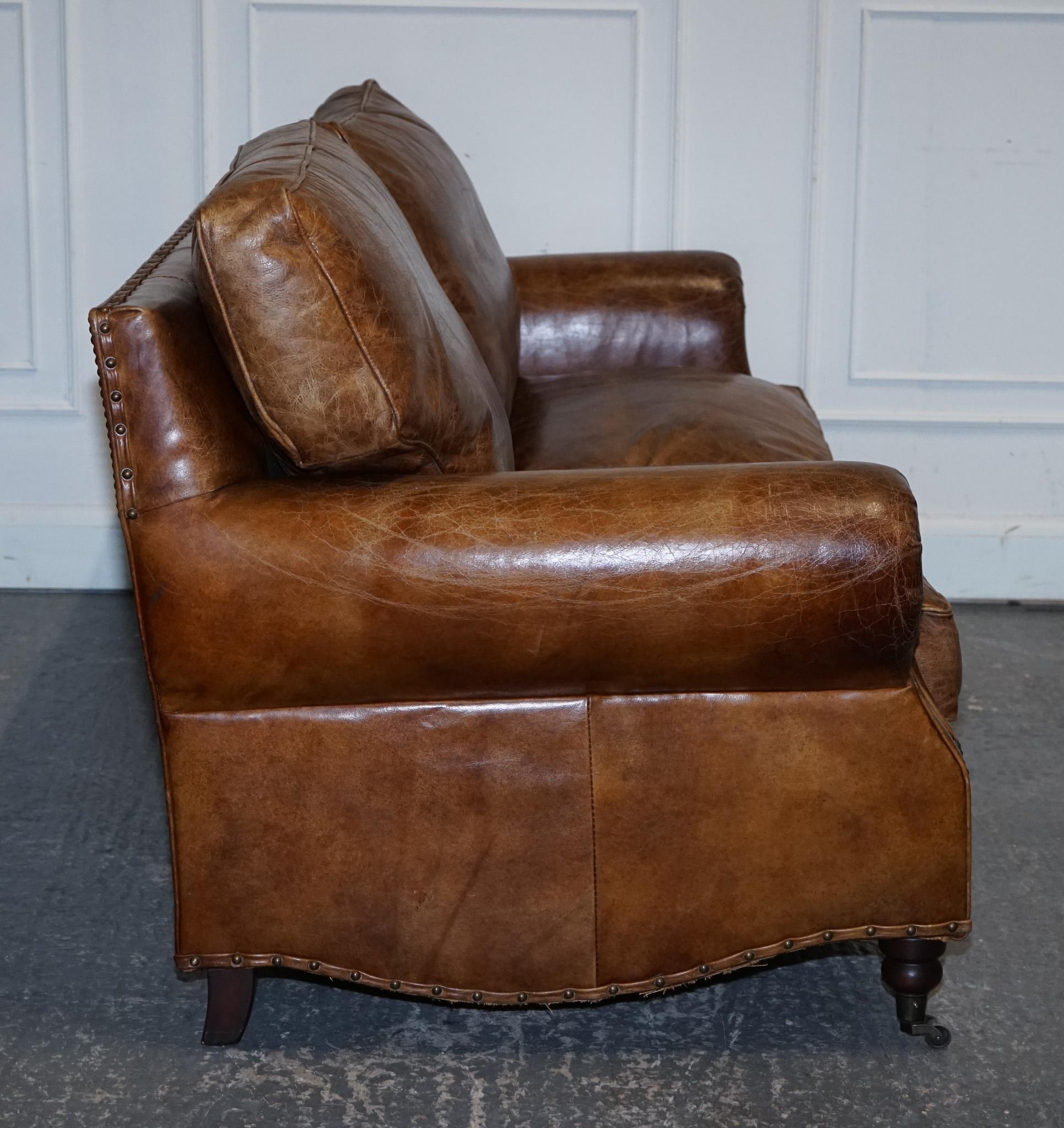 VINTAGE HALO TiMOTHY OULTON BALMORAL TWO TO THREE SEATER BROWN  LEATHER SOFA 5
