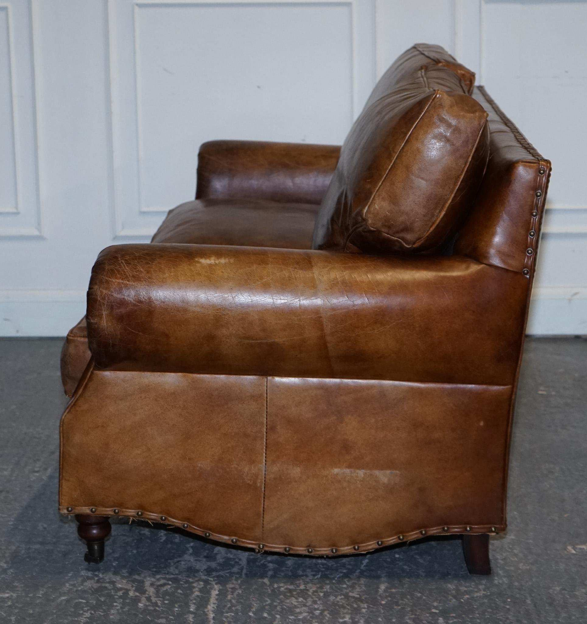 VINTAGE HALO TiMOTHY OULTON BALMORAL TWO TO THREE SEATER BROWN  LEATHER SOFA 6