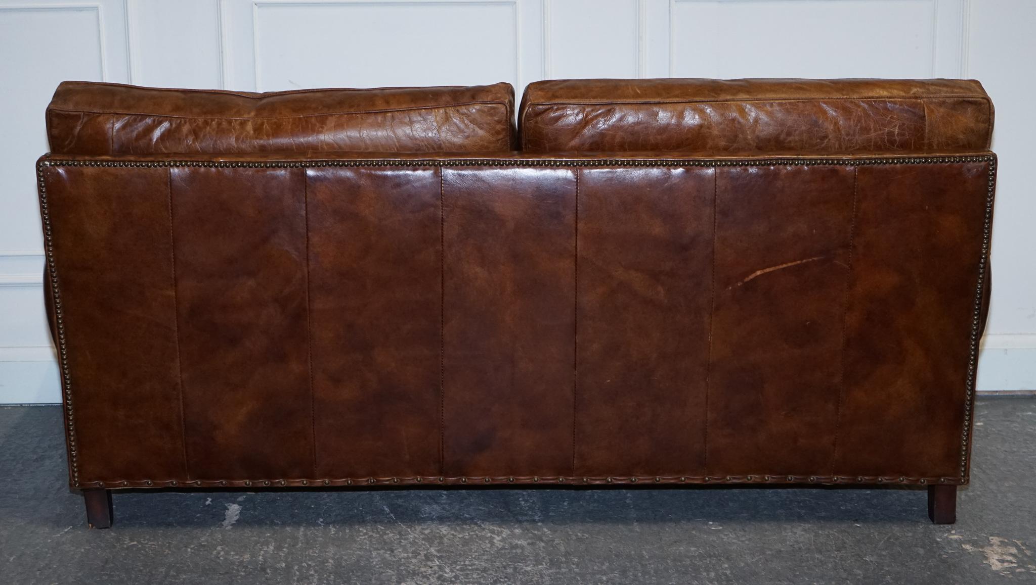 VINTAGE HALO TiMOTHY OULTON BALMORAL TWO TO THREE SEATER BROWN  LEATHER SOFA 7