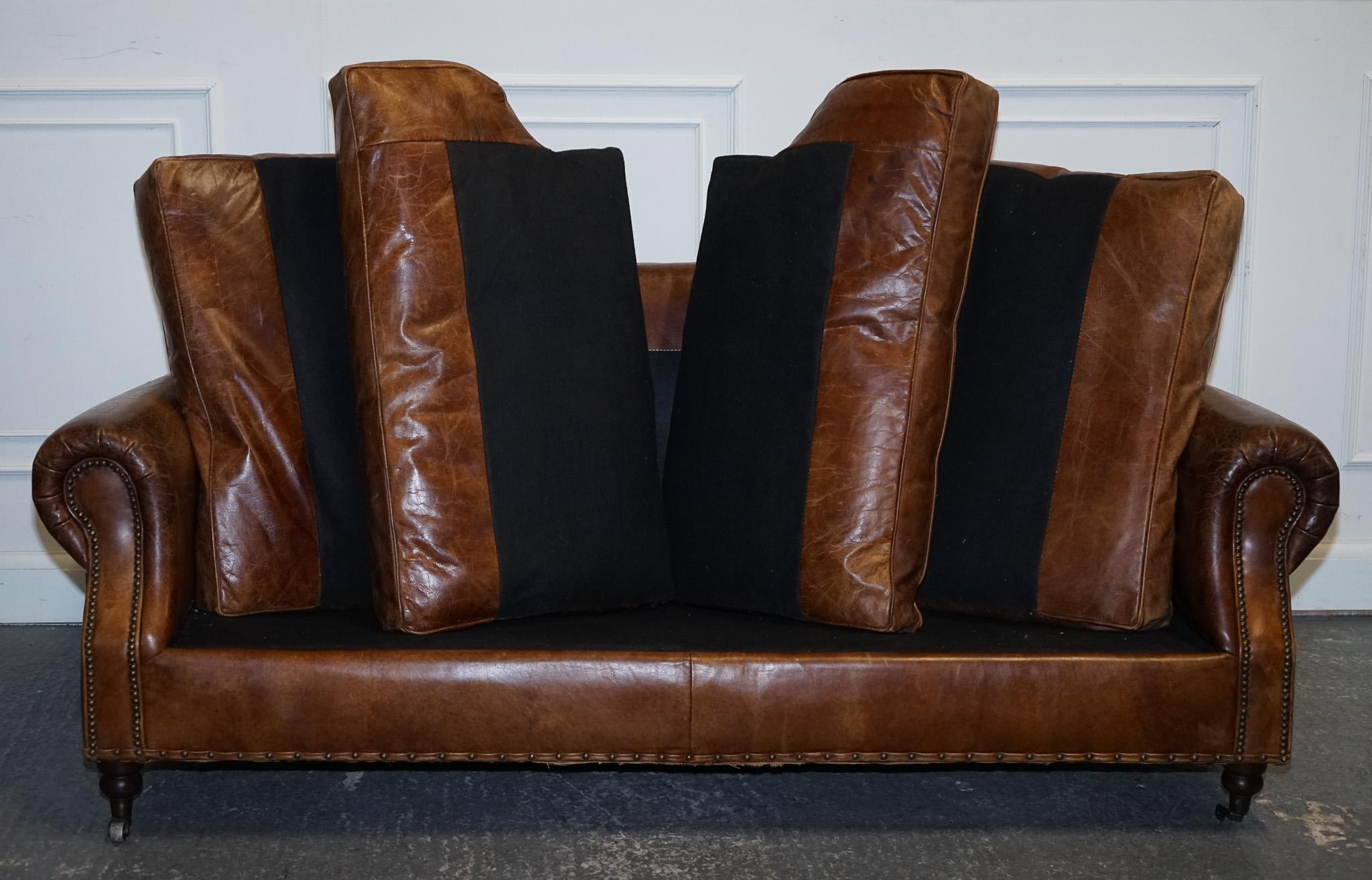 VINTAGE HALO TiMOTHY OULTON BALMORAL TWO TO THREE SEATER BROWN  LEATHER SOFA 8