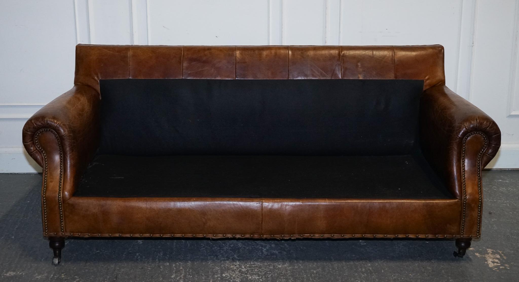 VINTAGE HALO TiMOTHY OULTON BALMORAL TWO TO THREE SEATER BROWN  LEATHER SOFA 9