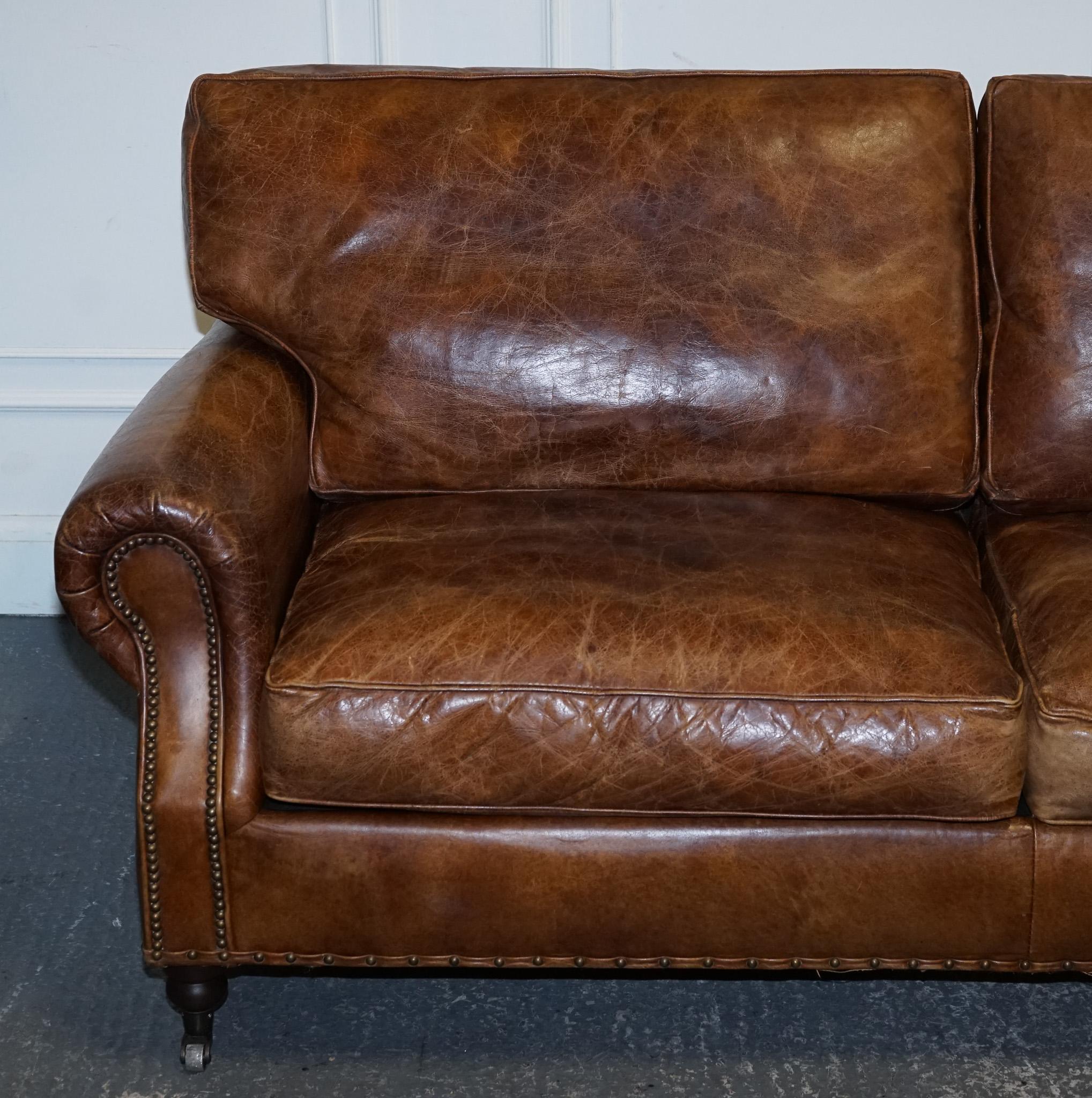 British VINTAGE HALO TiMOTHY OULTON BALMORAL TWO TO THREE SEATER BROWN  LEATHER SOFA