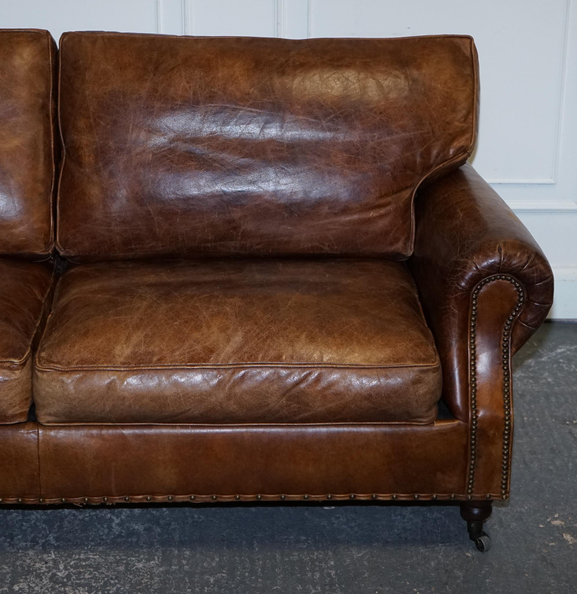 Hand-Crafted VINTAGE HALO TiMOTHY OULTON BALMORAL TWO TO THREE SEATER BROWN  LEATHER SOFA