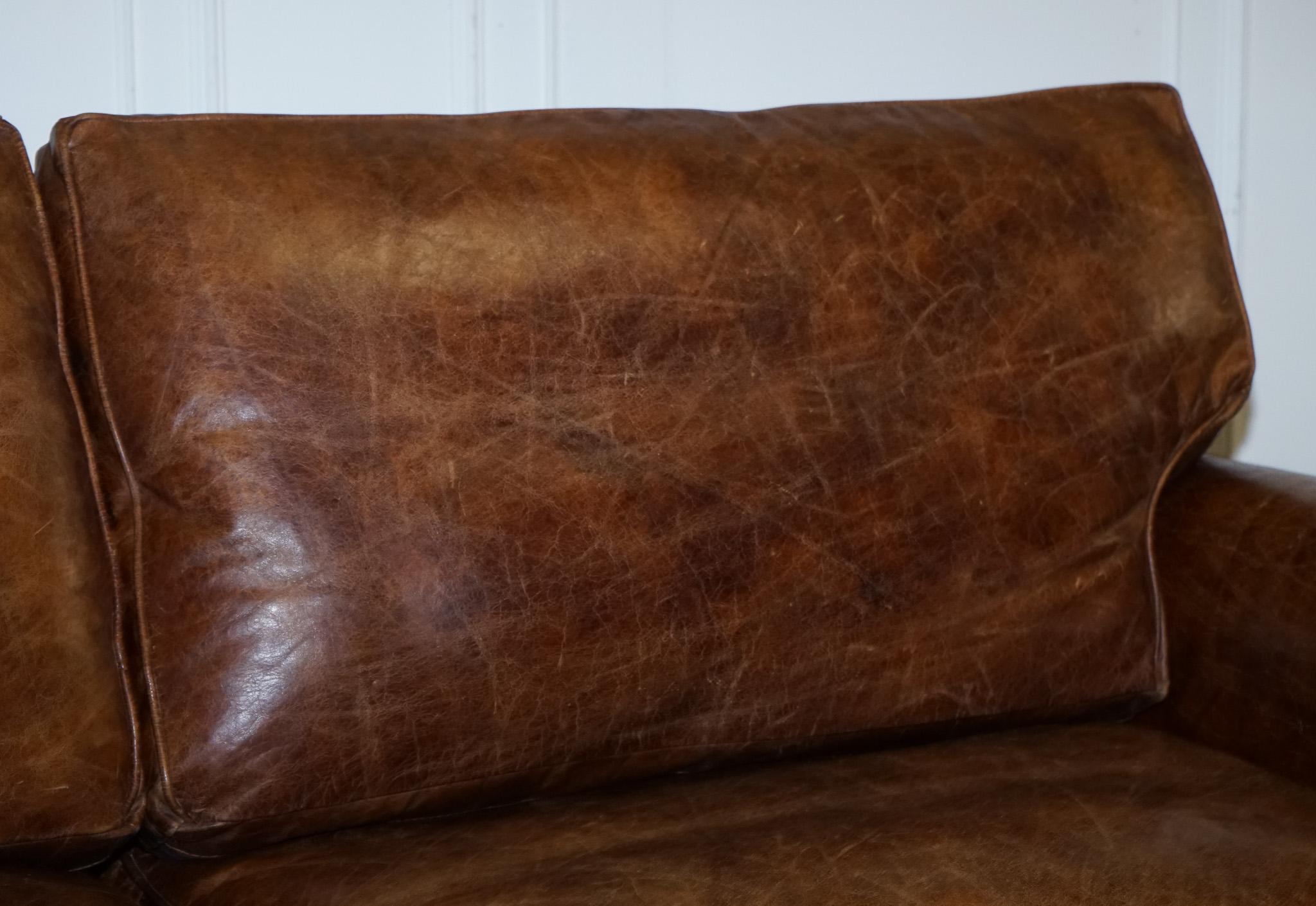 VINTAGE HALO TiMOTHY OULTON BALMORAL TWO TO THREE SEATER BROWN  LEATHER SOFA In Good Condition In Pulborough, GB