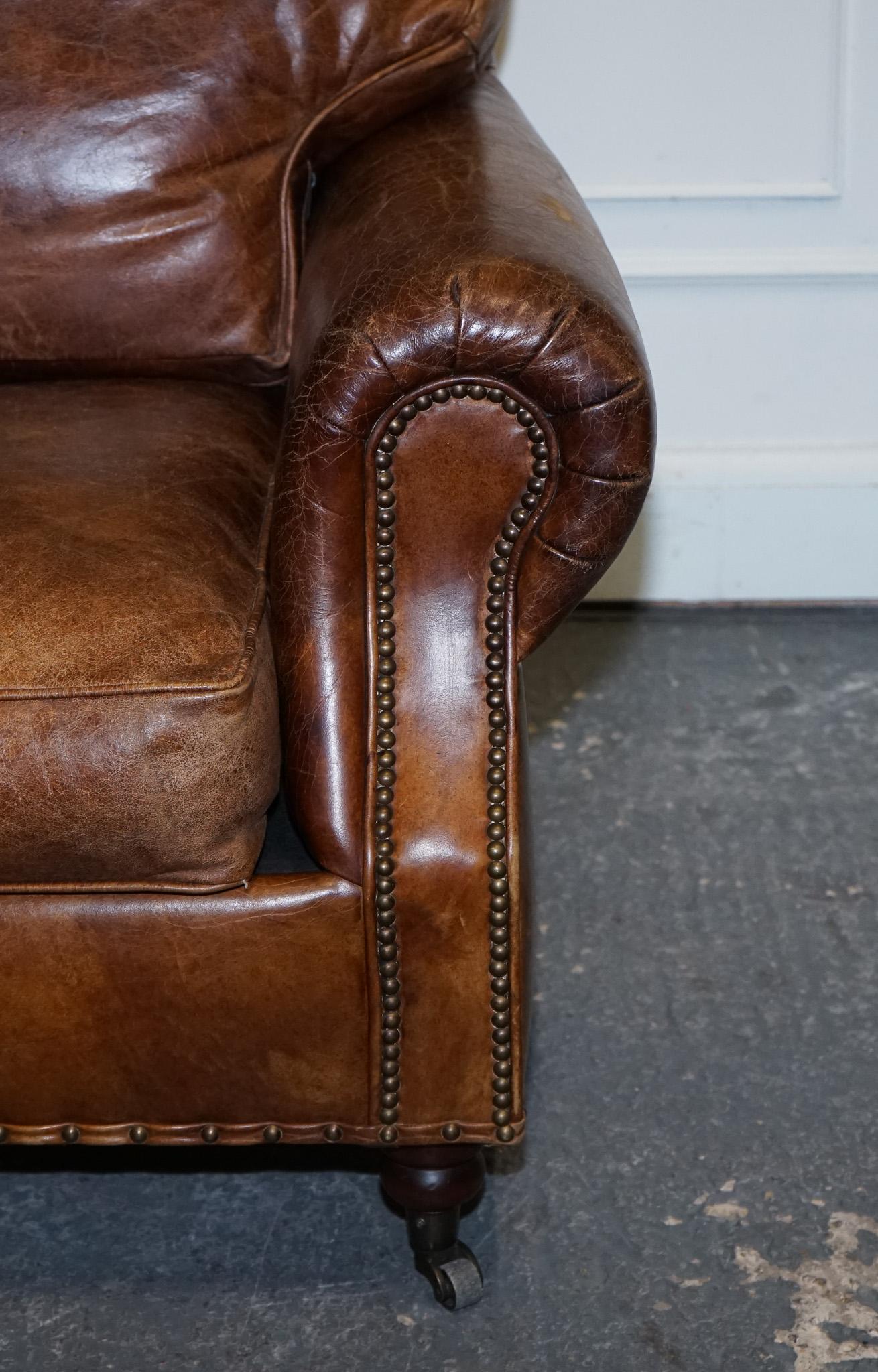 VINTAGE HALO TiMOTHY OULTON BALMORAL TWO TO THREE SEATER BROWN  LEATHER SOFA 1