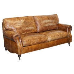VINTAGE HALO TiMOTHY OULTON BALMORAL TWO TO THREE SEATER BROWN  LEATHER SOFA