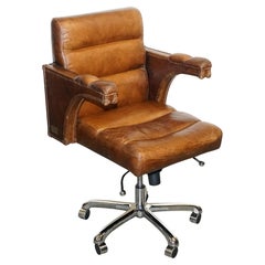 VINTAGE HALO TIMOTHY OULTON HERITAGE AGED BROWN LEATHER SWIVEL OFFiCE ARMCHAIR
